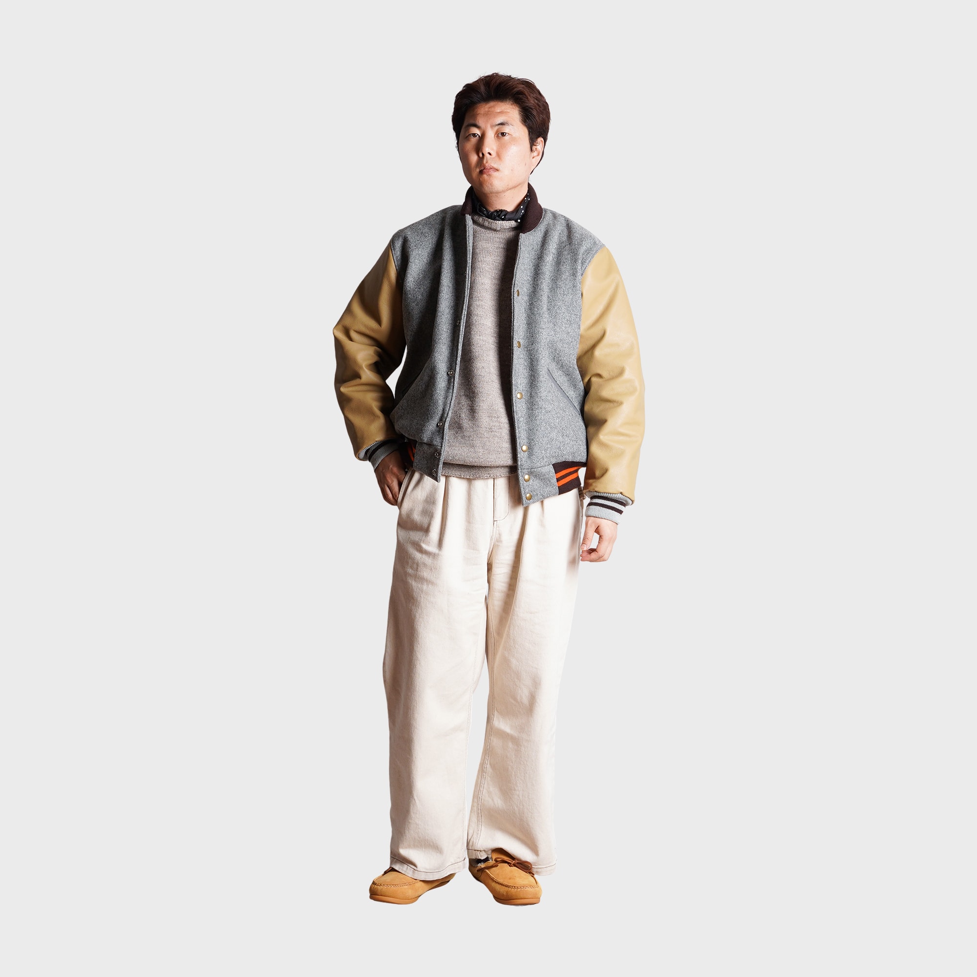 [PREORDER] SETTLEMIER'S JACKETS - SR-1 Varsity Gray&Brown - Qulited Lining
