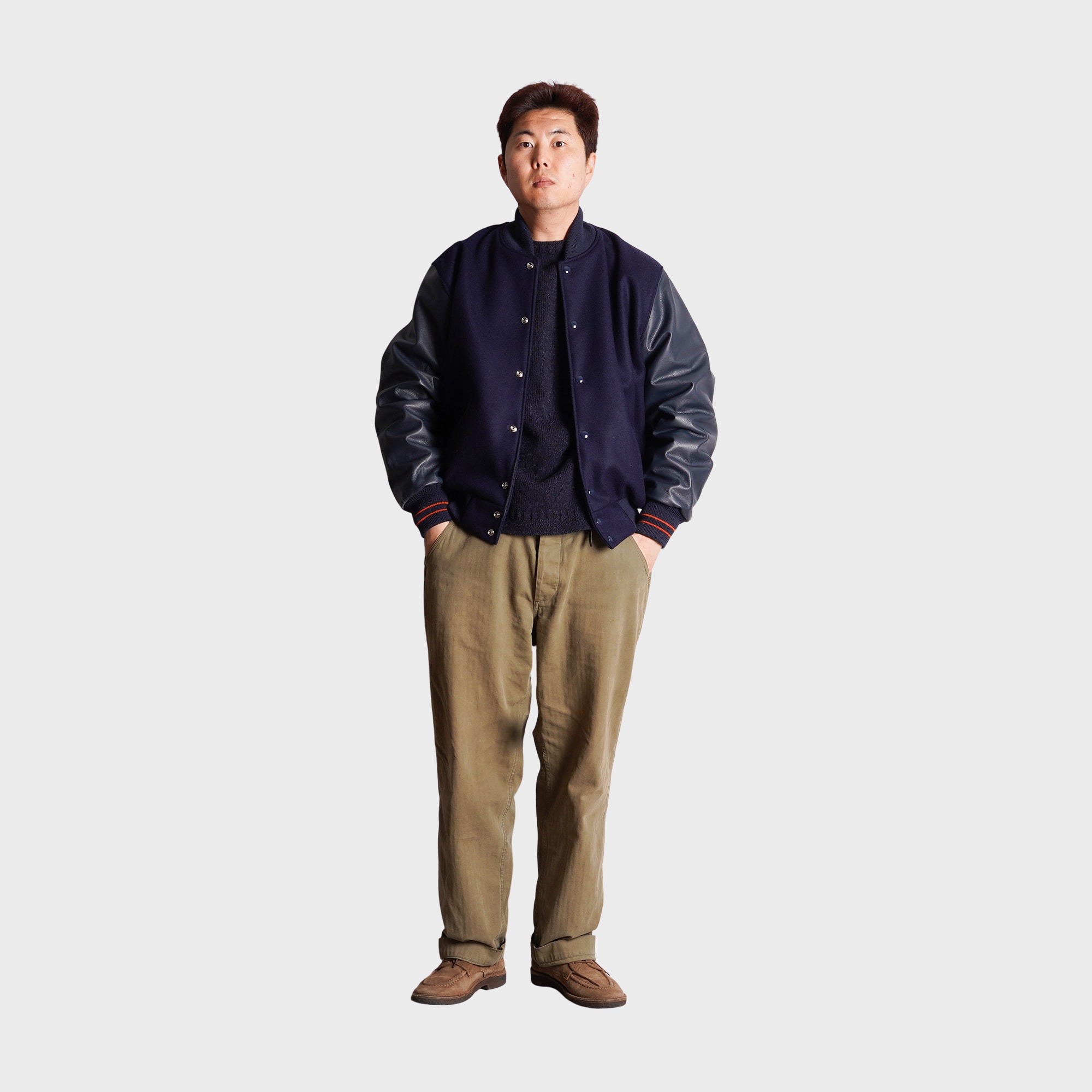 [PREORDER] SETTLEMIER'S JACKETS - S-1 Varsity Navy&Navy - Orange Stripe