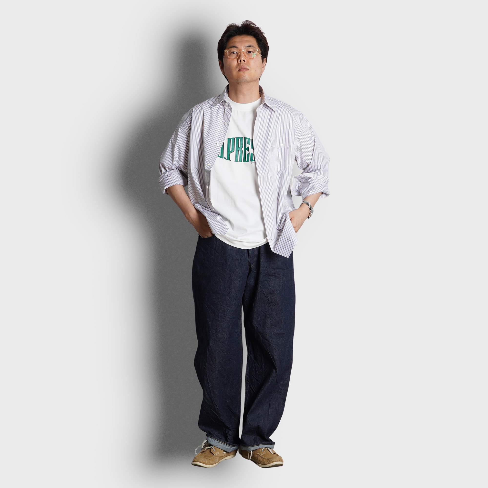 J.PRESS - BAGGY FIT REGULAR COLLAR SHIRTS - Multie Stripe