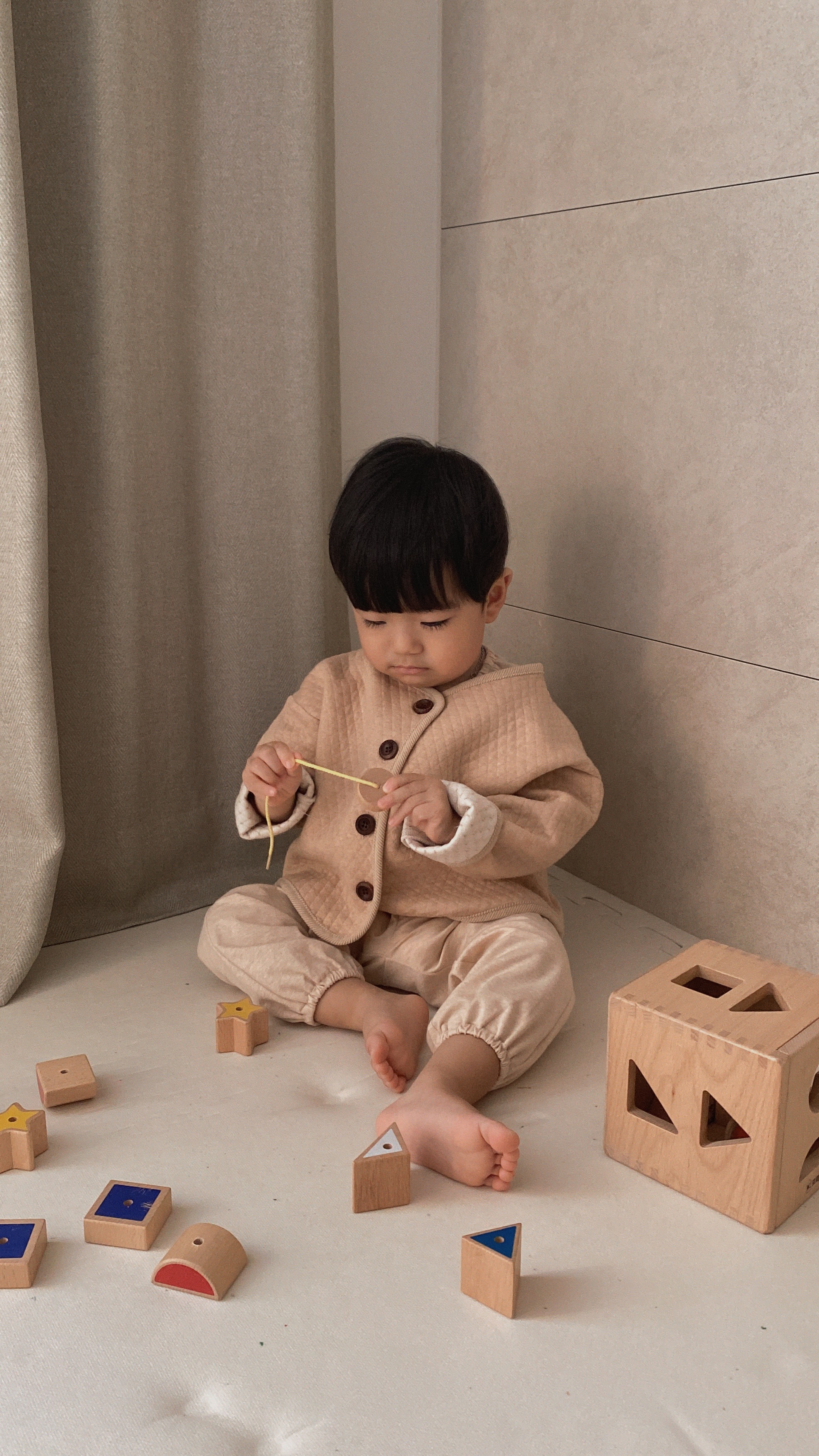 Organic Quilt Cardigan - Beige