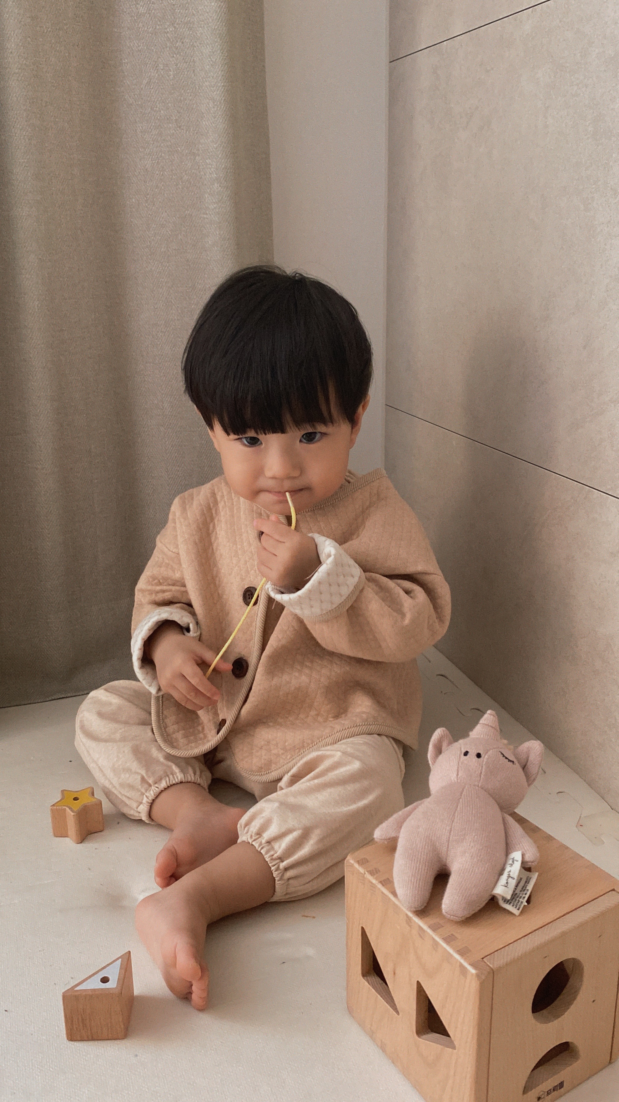 Organic Quilt Cardigan - Beige