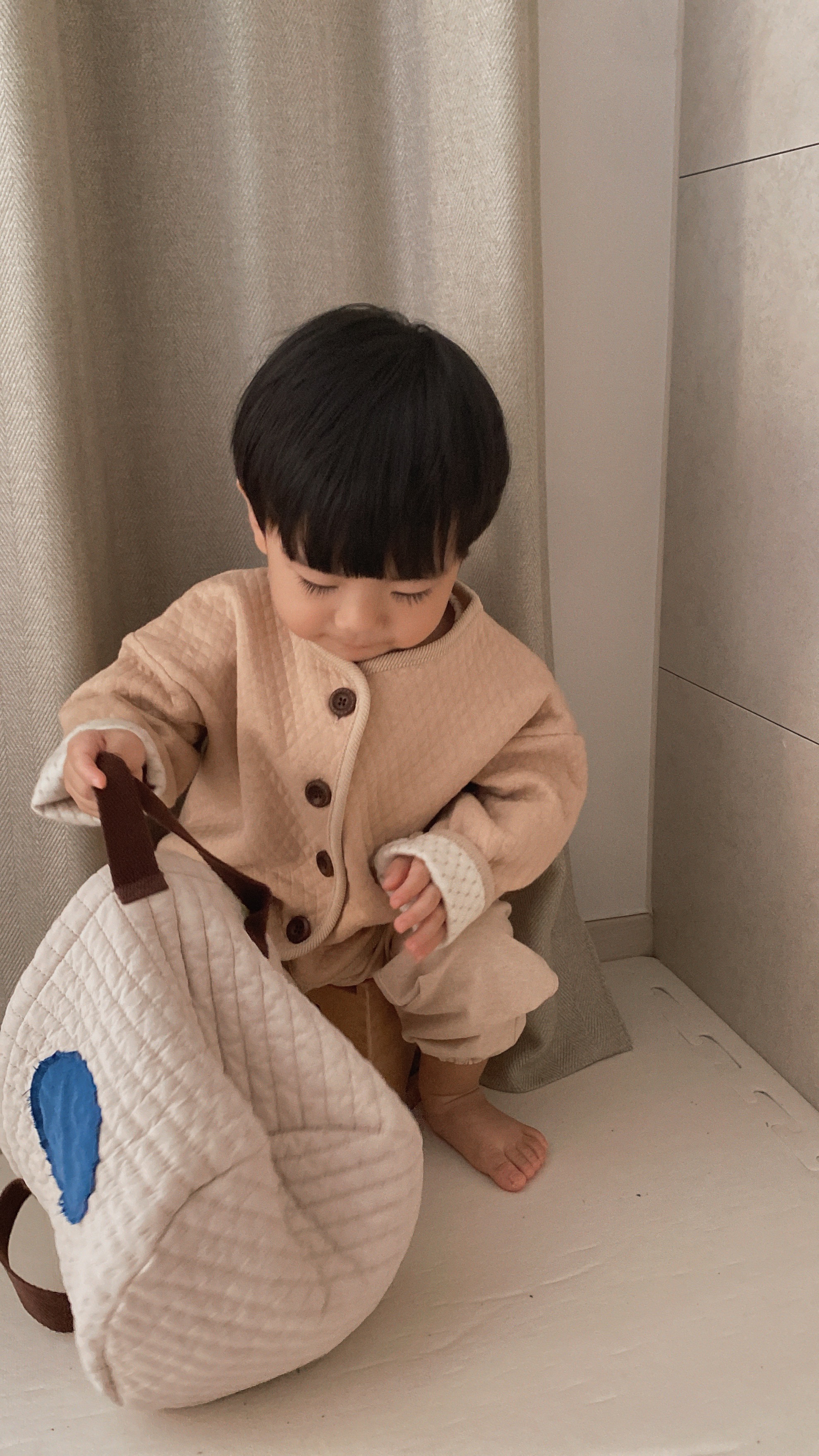 Organic Quilt Cardigan - Beige