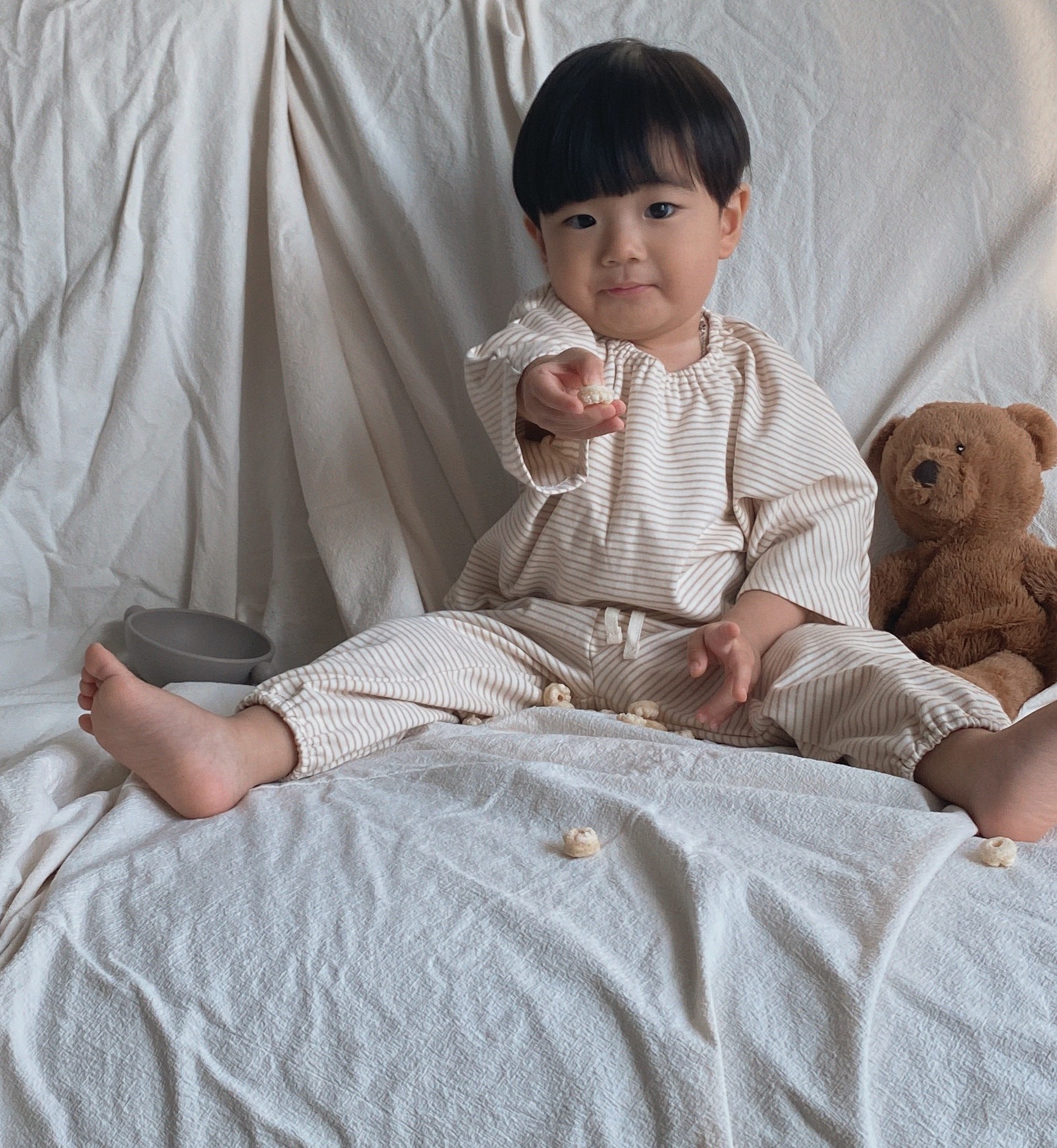 Daisy Shirring Set Up - Oat Stripe