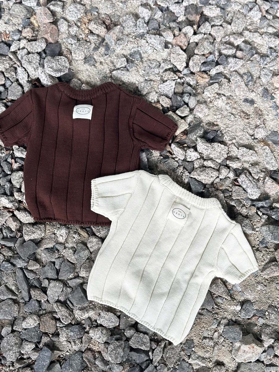 Wide ribbed sweater set - wood