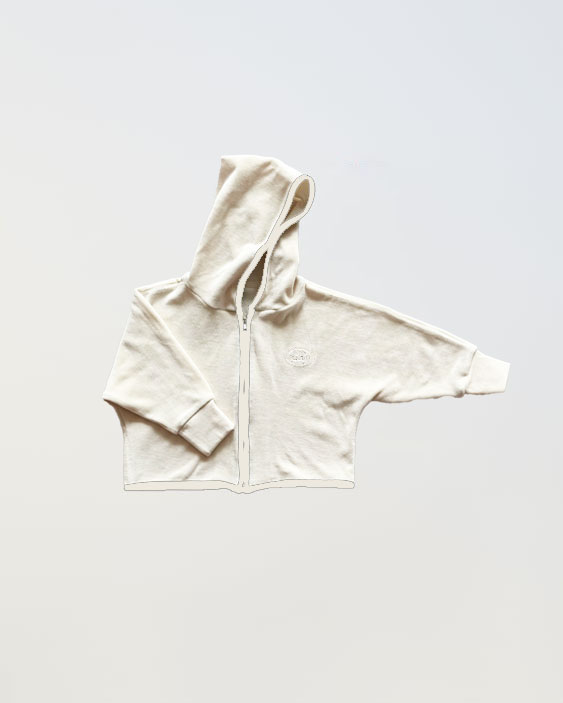 Velour contrast zip up - Crème
