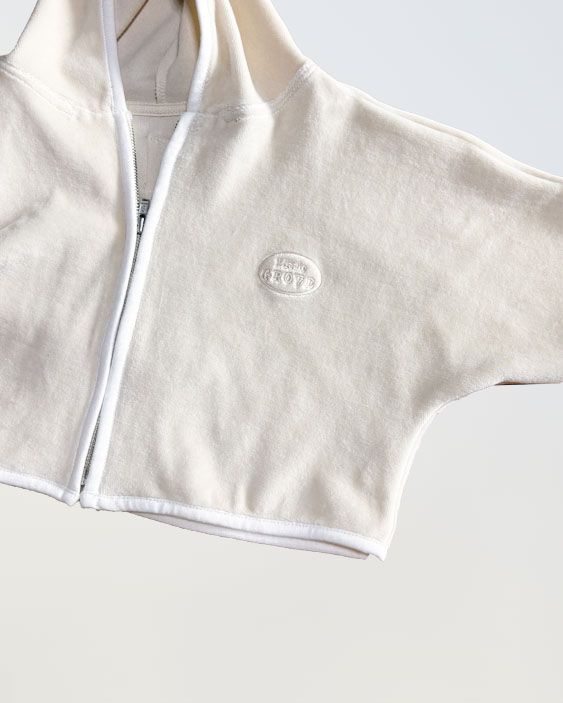Velour contrast zip up - Crème