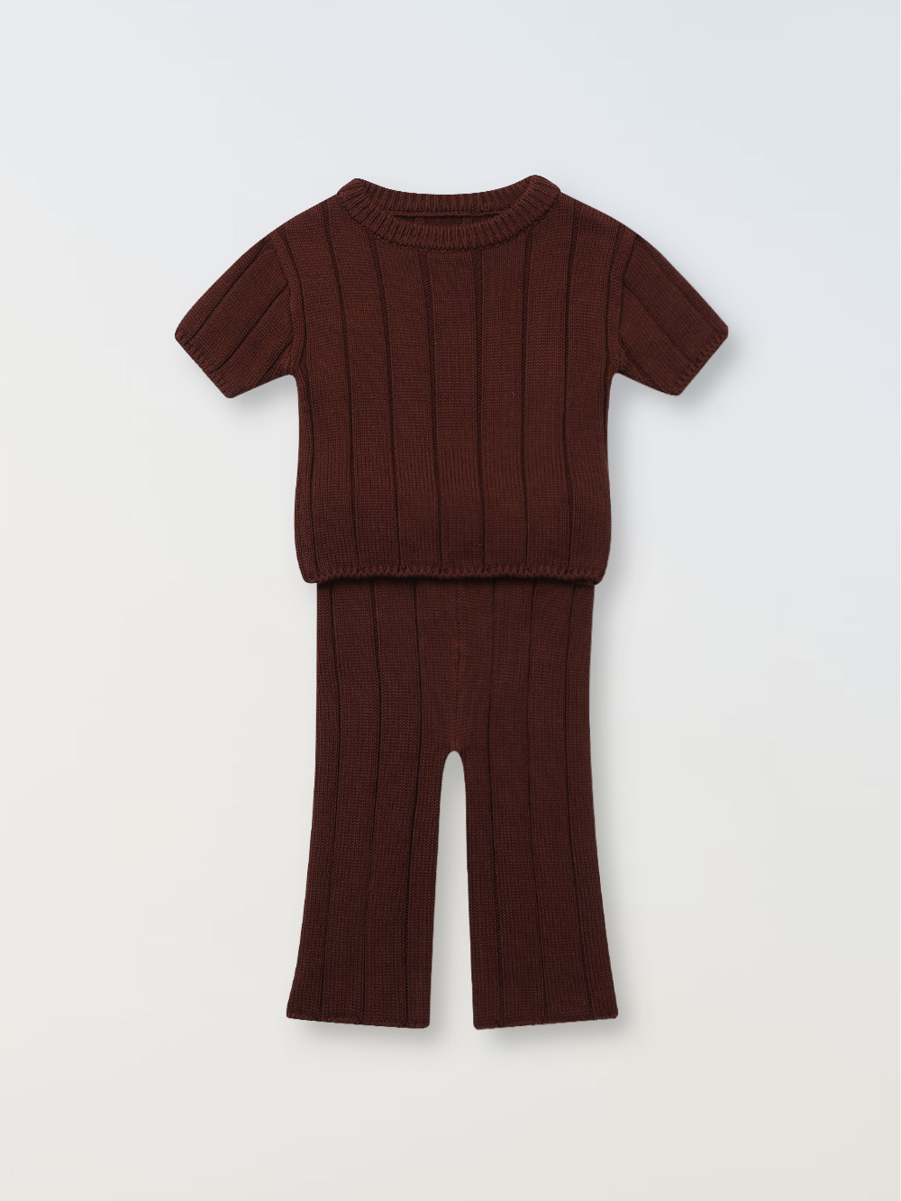 Wide ribbed sweater set - wood
