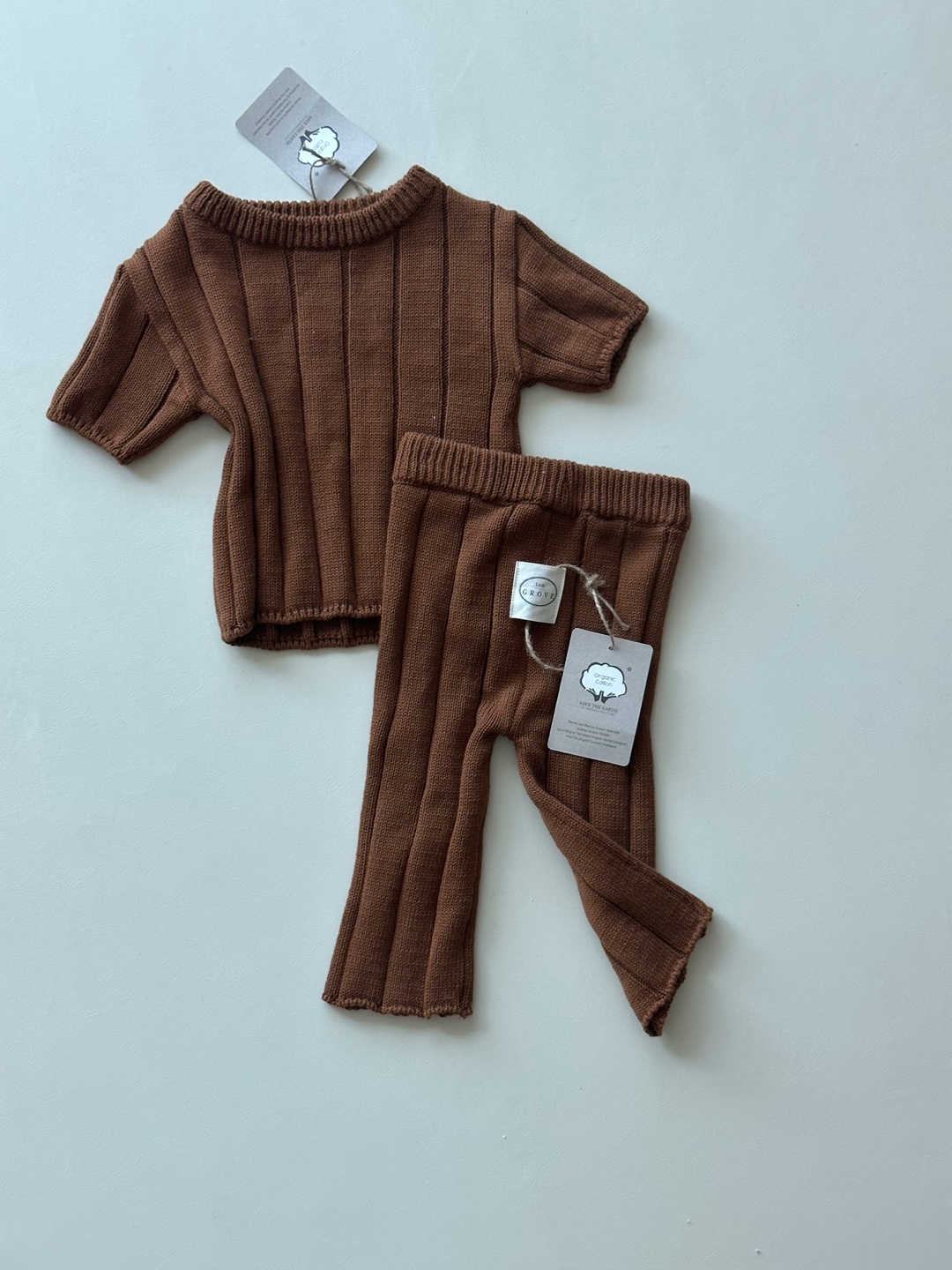 Wide ribbed sweater set - wood