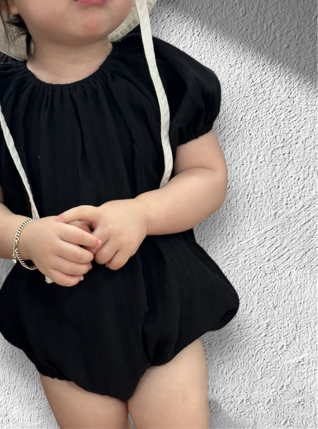 Embroideried Cotton Romper - Black