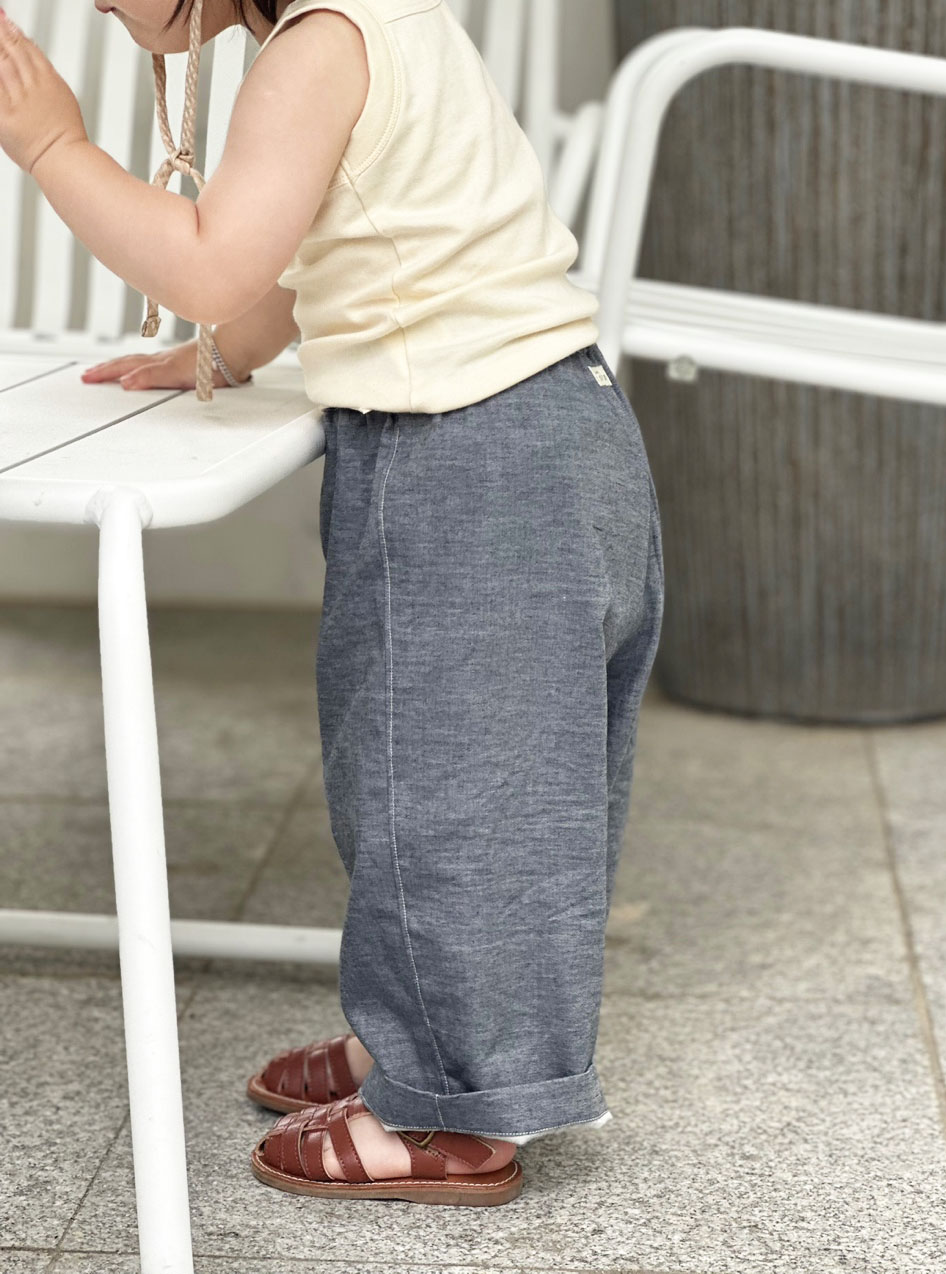Organic cotton wide pants - Melange denim