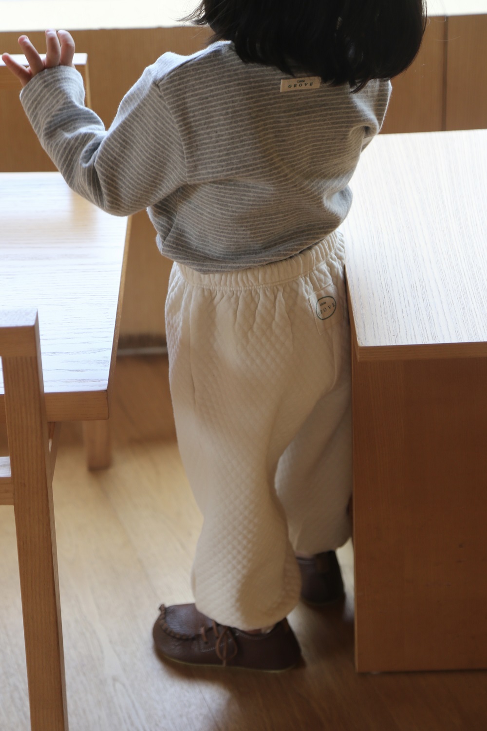 Striped turtleneck tee -Grey/cream