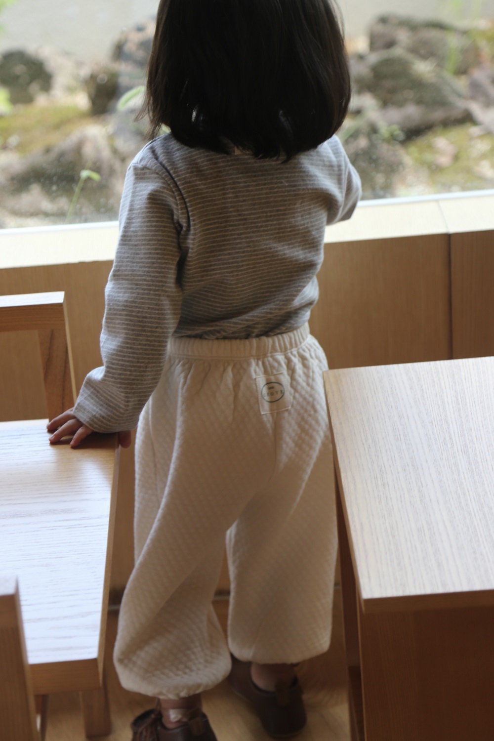 Striped turtleneck tee -Grey/cream