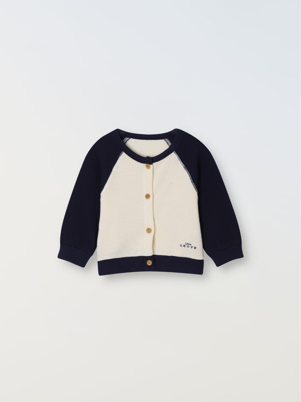 Bicolor Waffle Cardigan - Navy