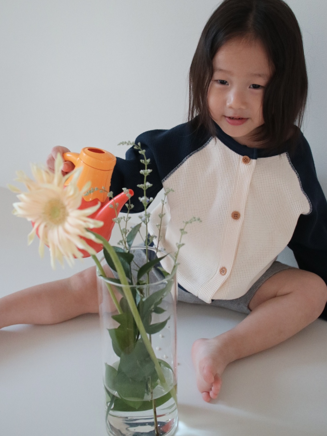 Bicolor Waffle Cardigan - Navy