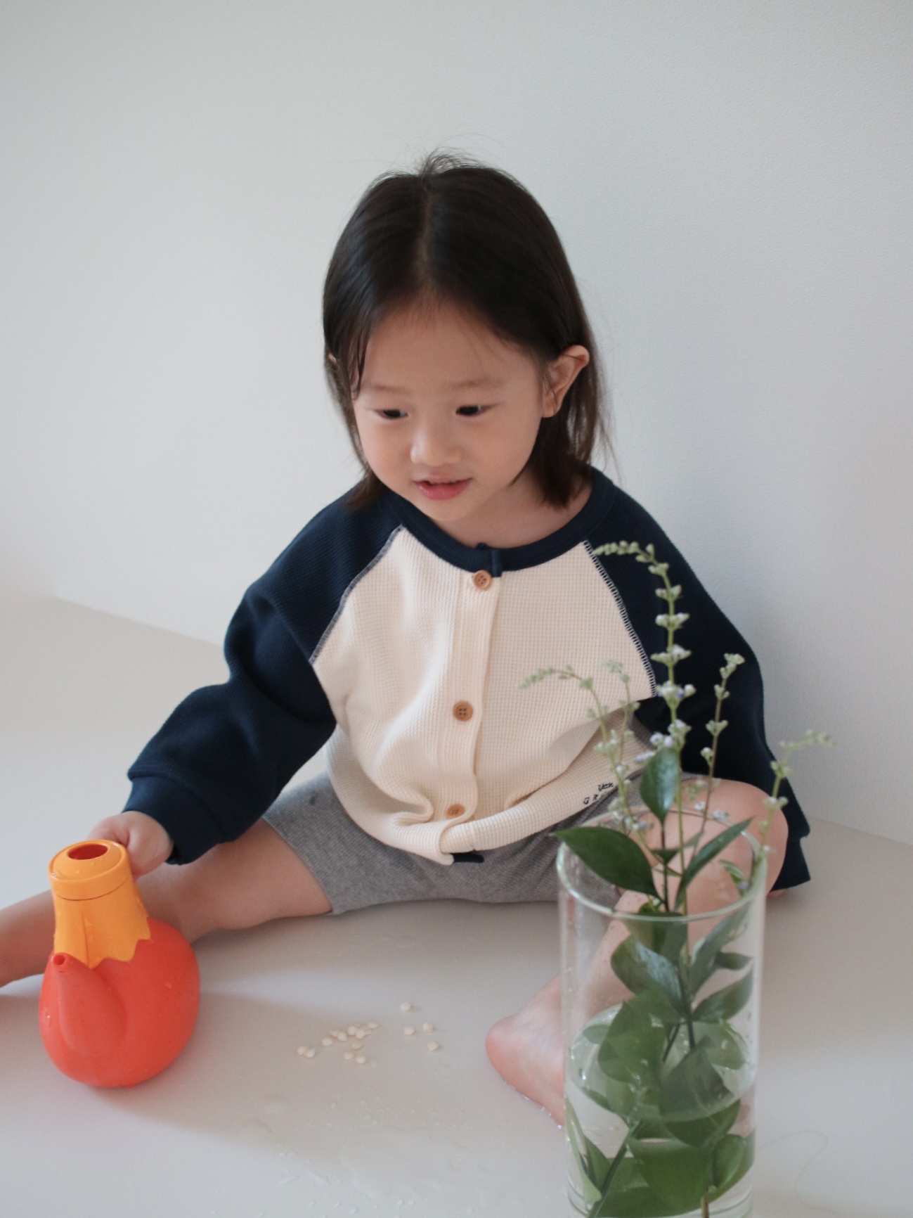 Bicolor Waffle Cardigan - Navy