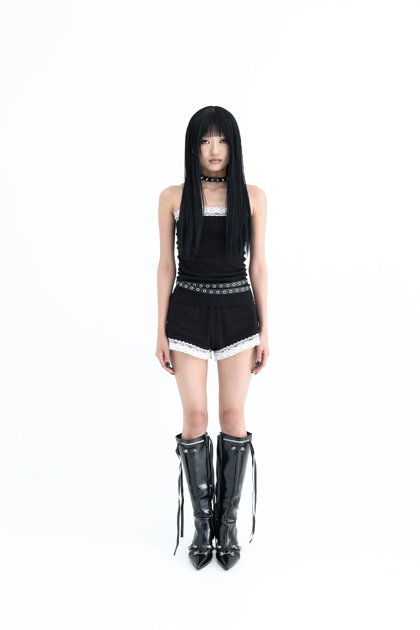 crystal logo short pants - black