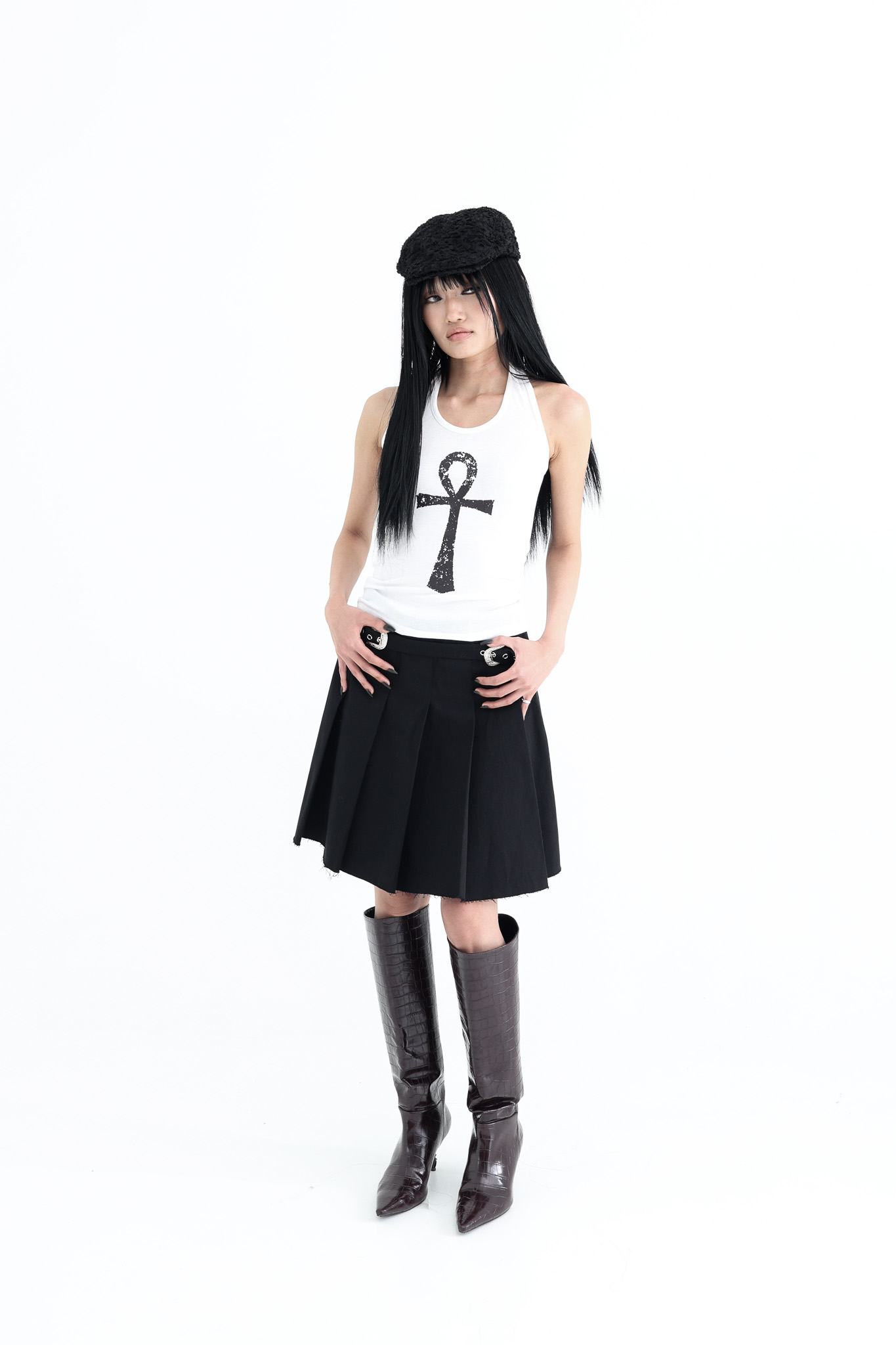 Ankh Halter neck tank top - white