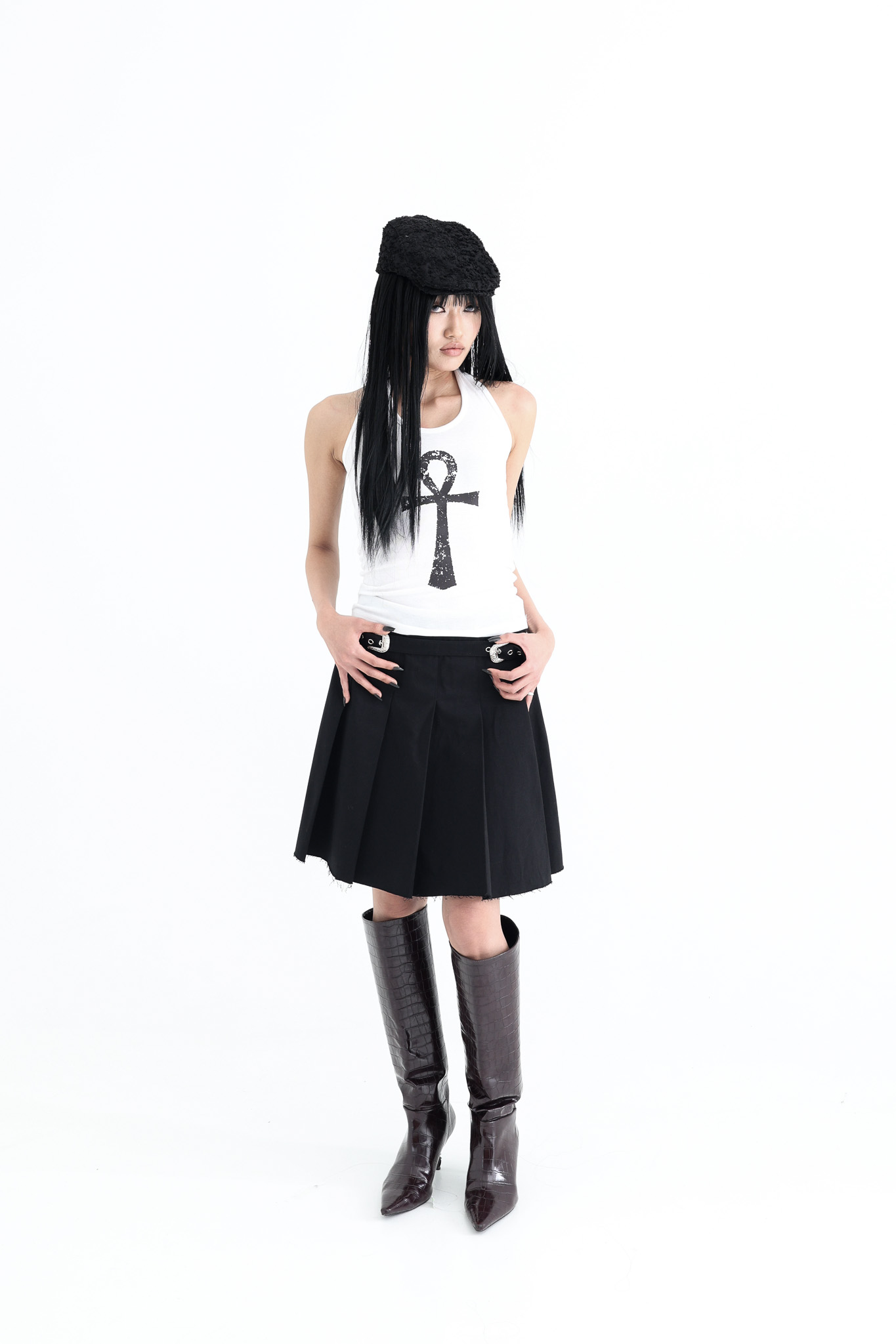 Ankh Halter neck tank top - white