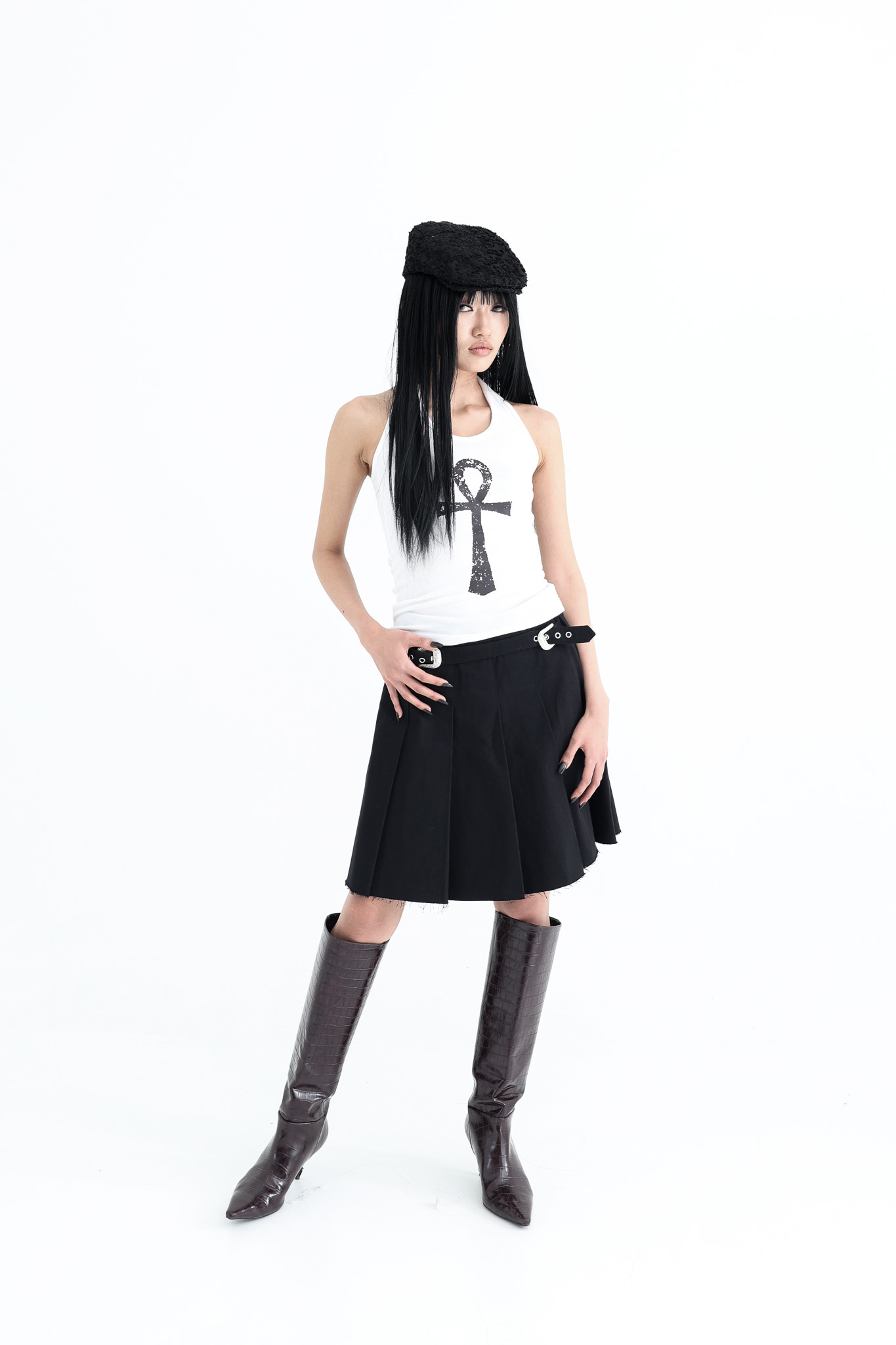 Ankh Halter neck tank top - white