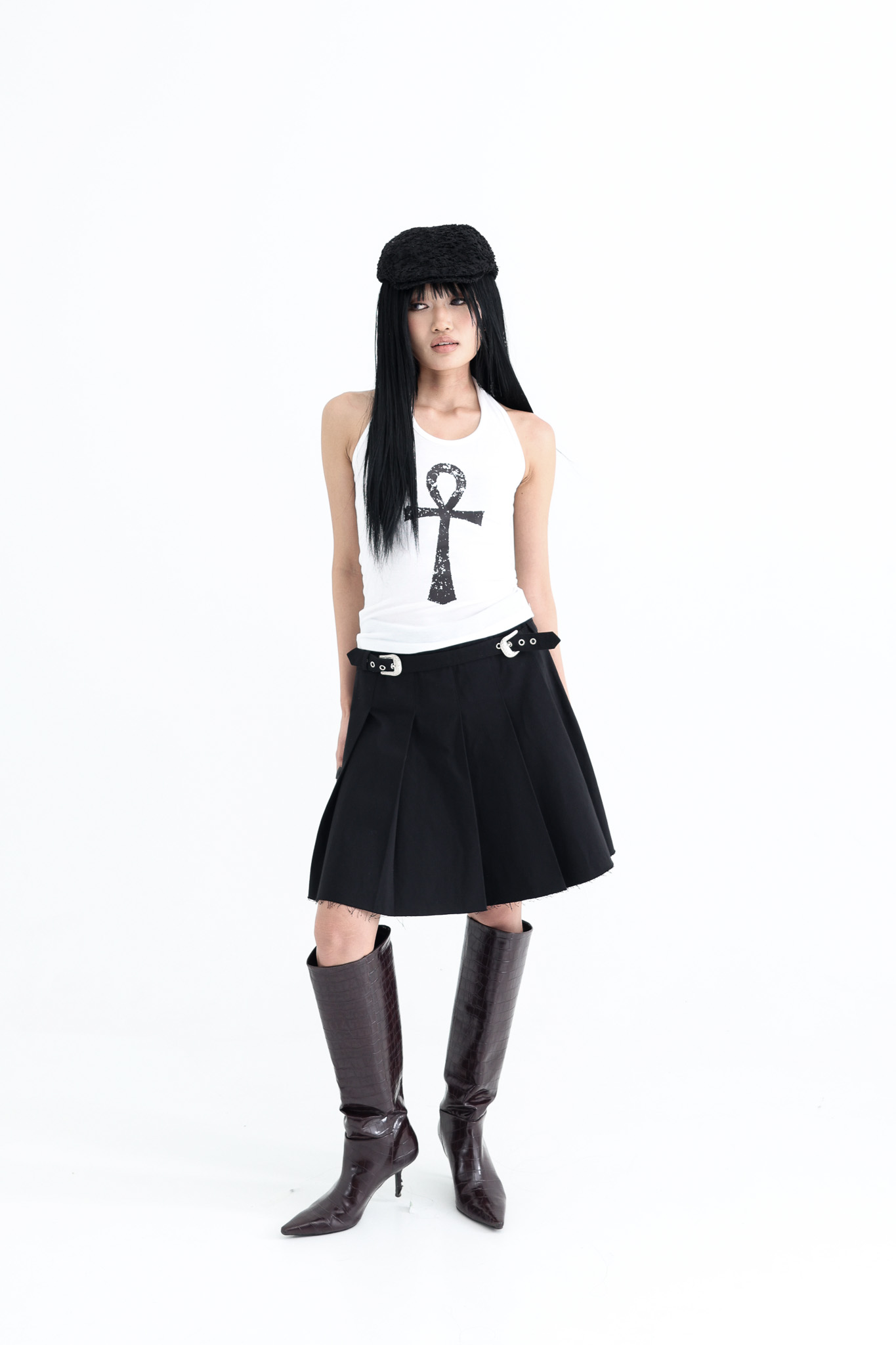 Ankh Halter neck tank top - white