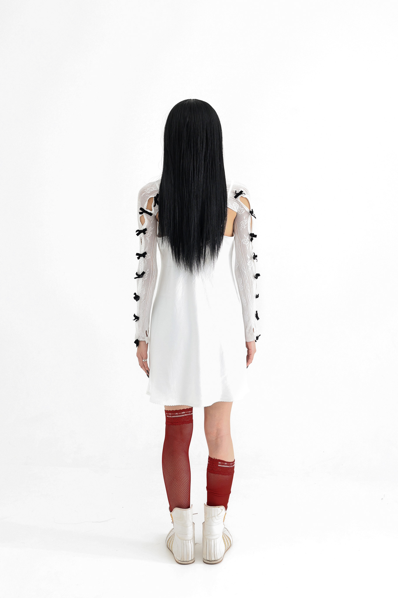 Satin Crystal Logo Dress - white