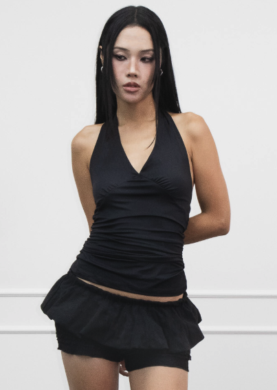 xoxo shirring halter neck - black