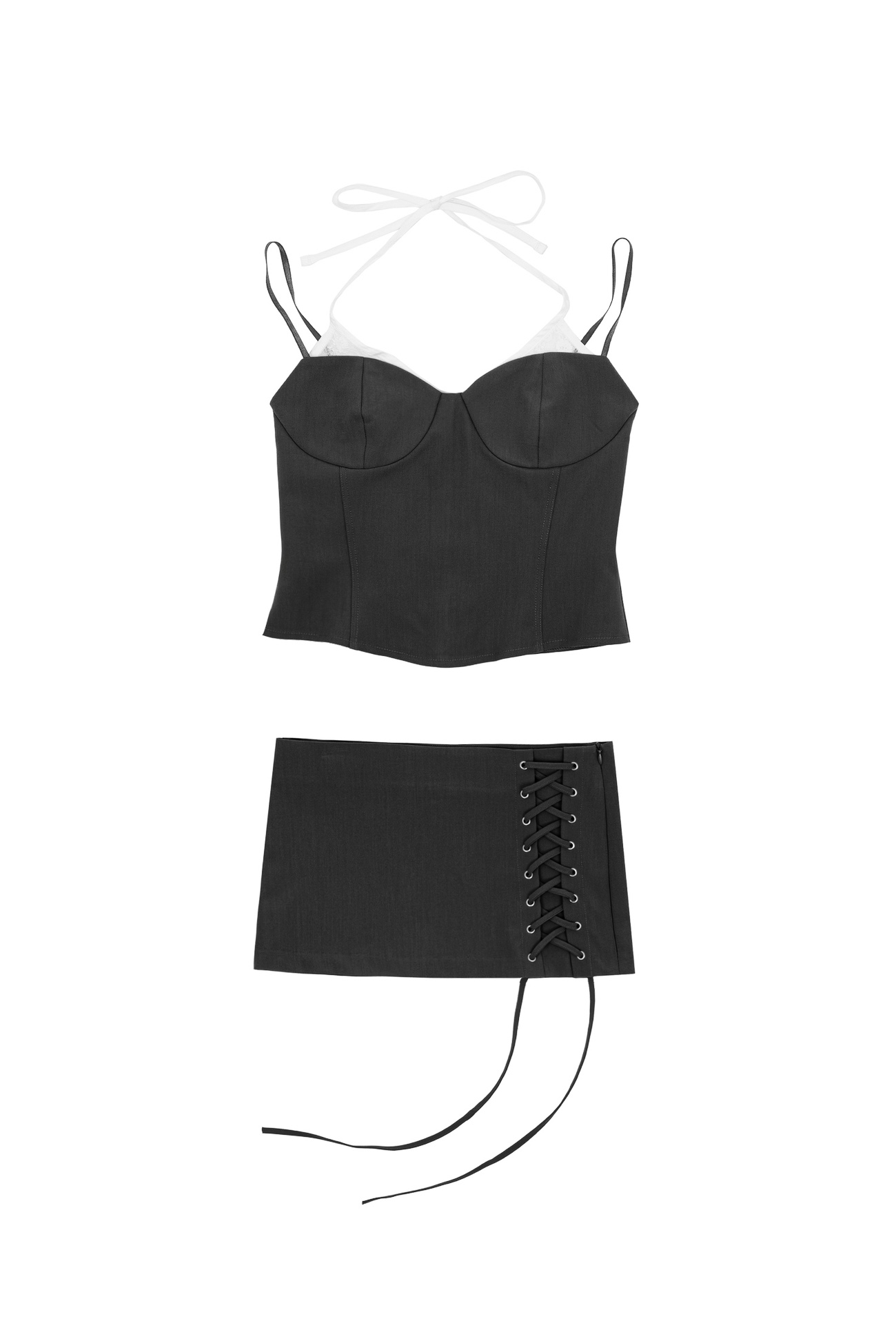 lace lock sleeveless - black