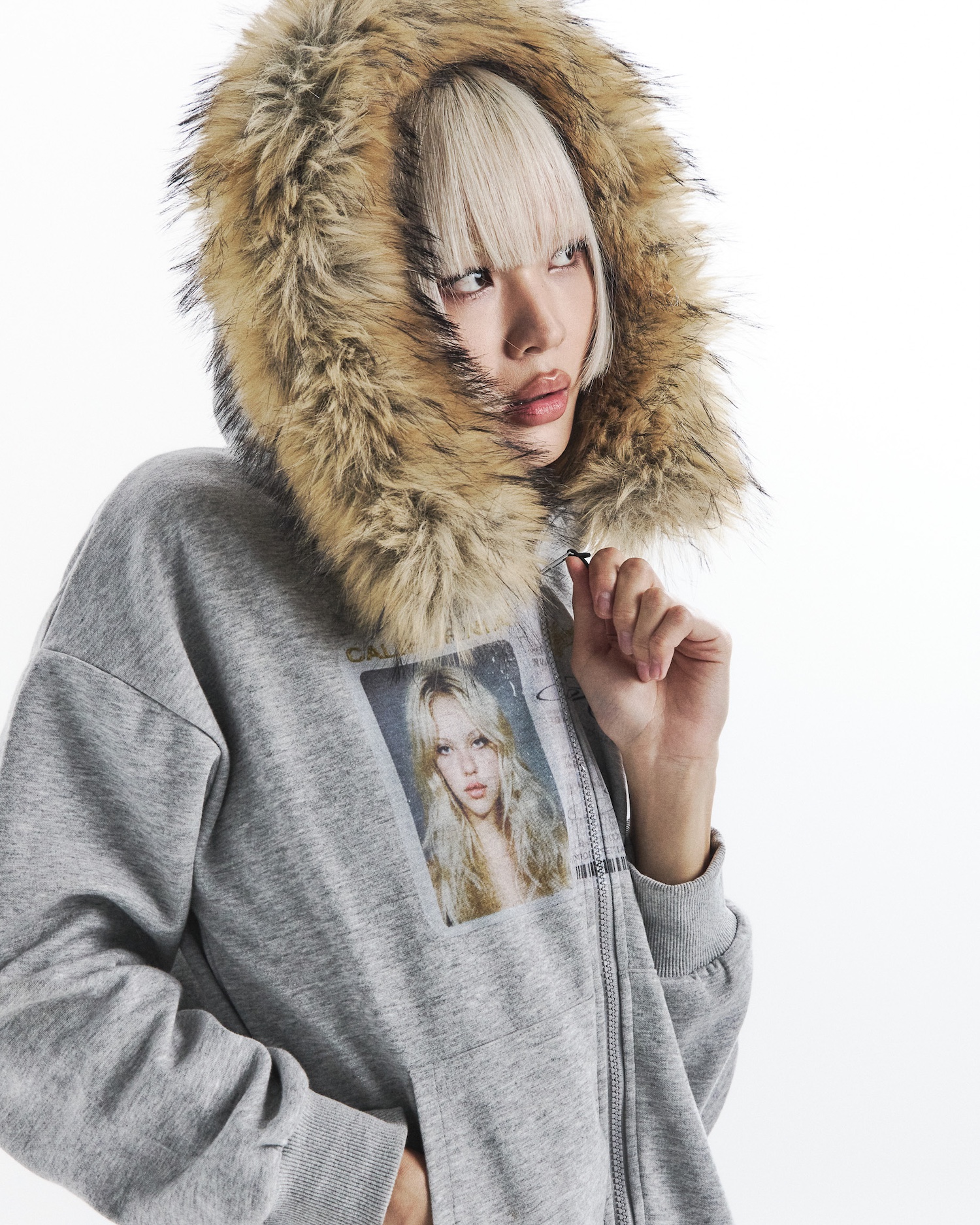 id card hooded zip-up- gray