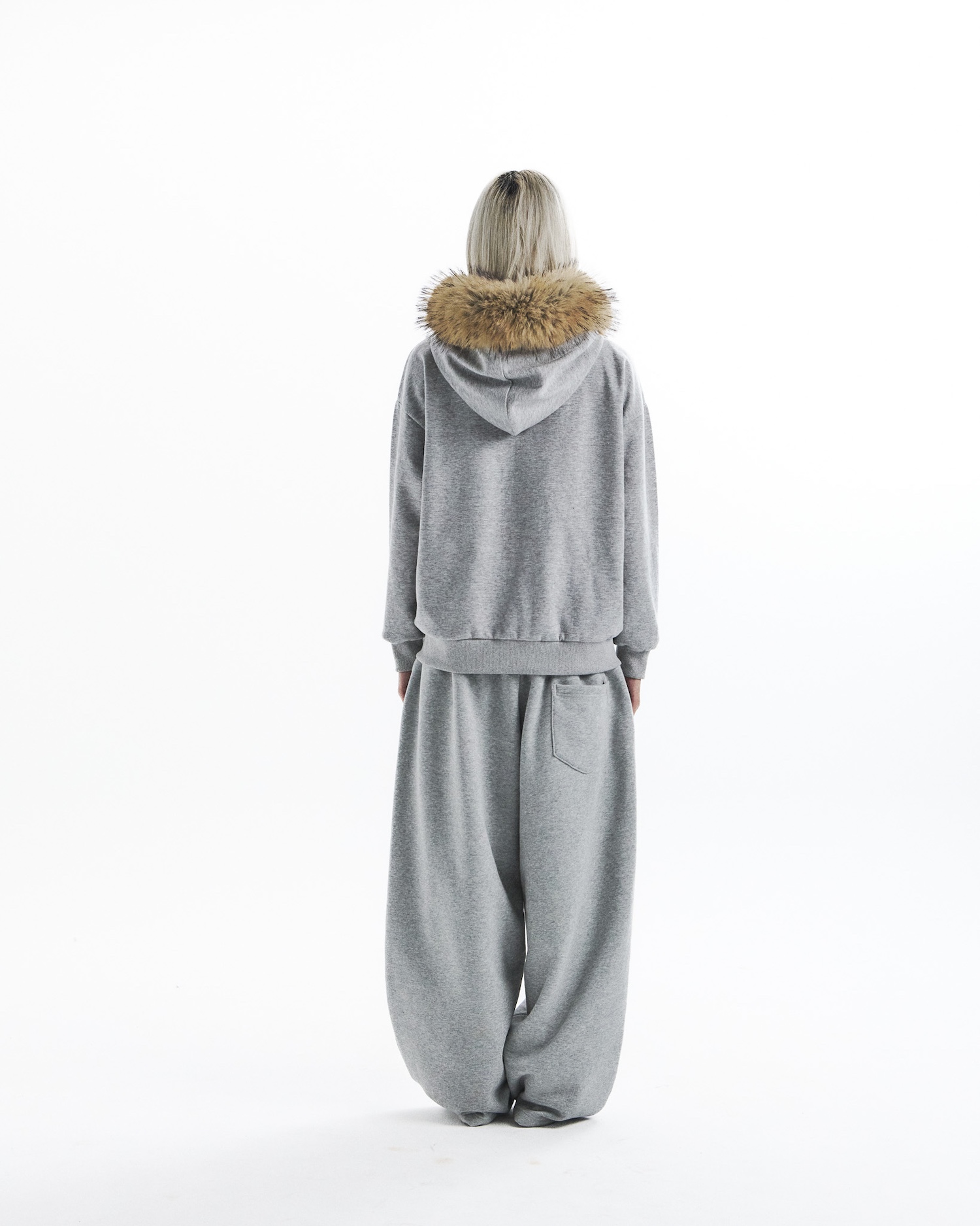 id card hooded zip-up- gray