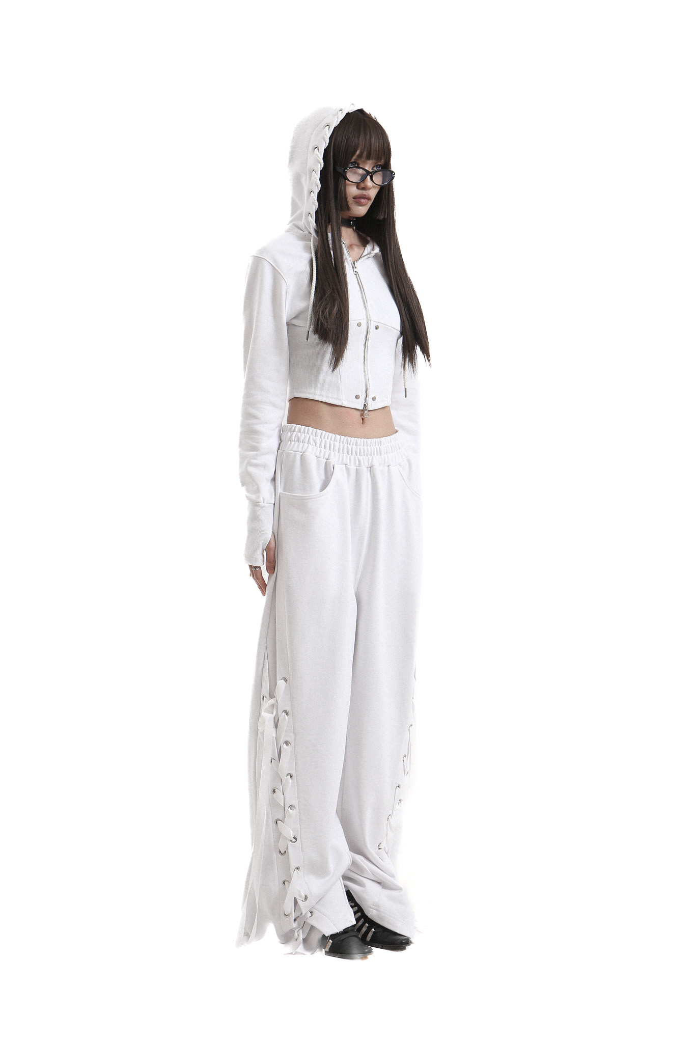 tie me up hoodie zip-up White
