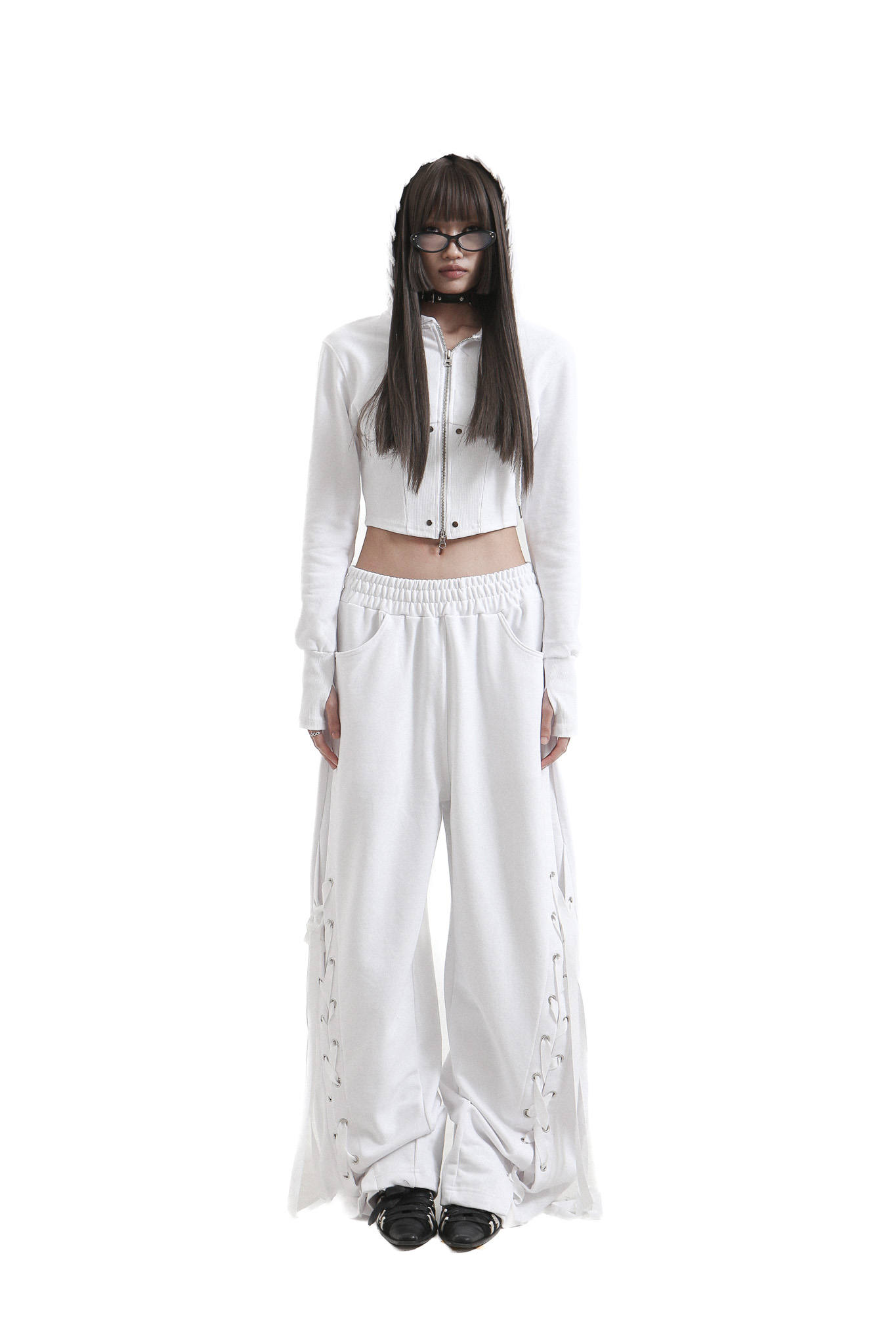 tie me up hoodie zip-up White