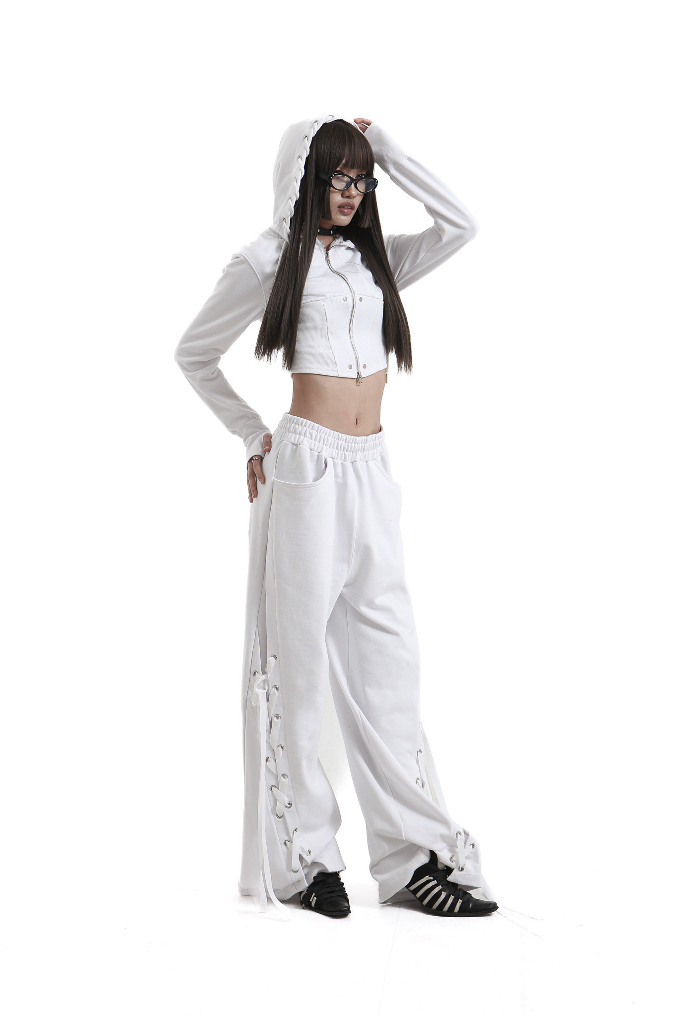 tie me up hoodie zip-up White