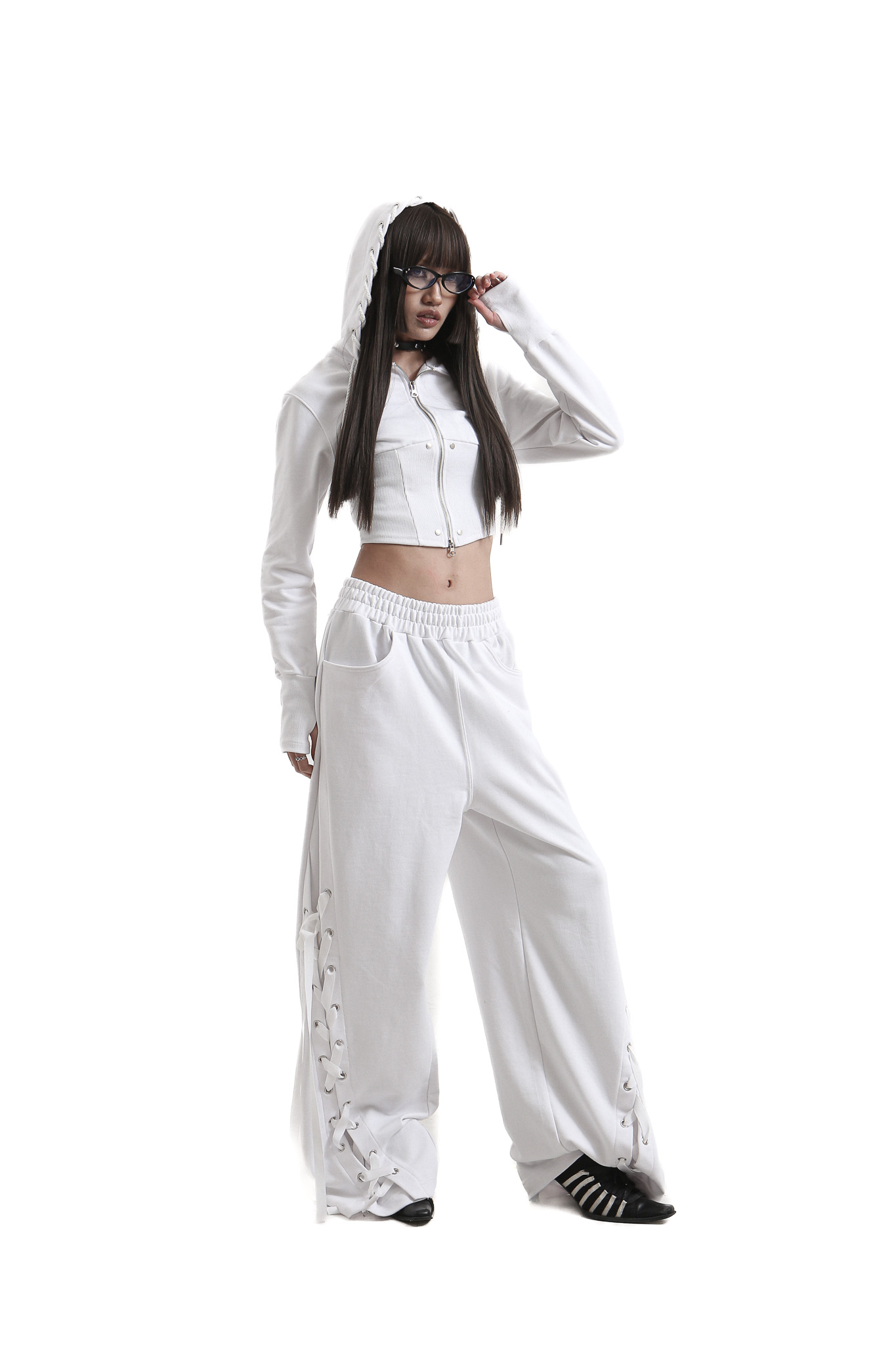 tie me up hoodie zip-up White
