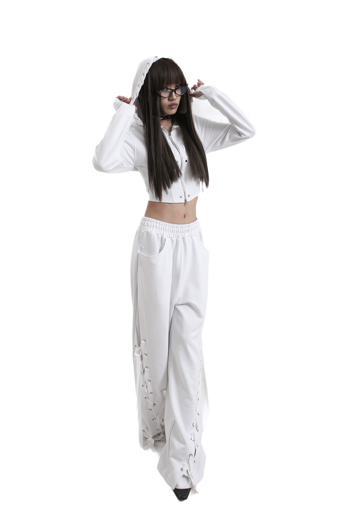 tie me up hoodie zip-up White