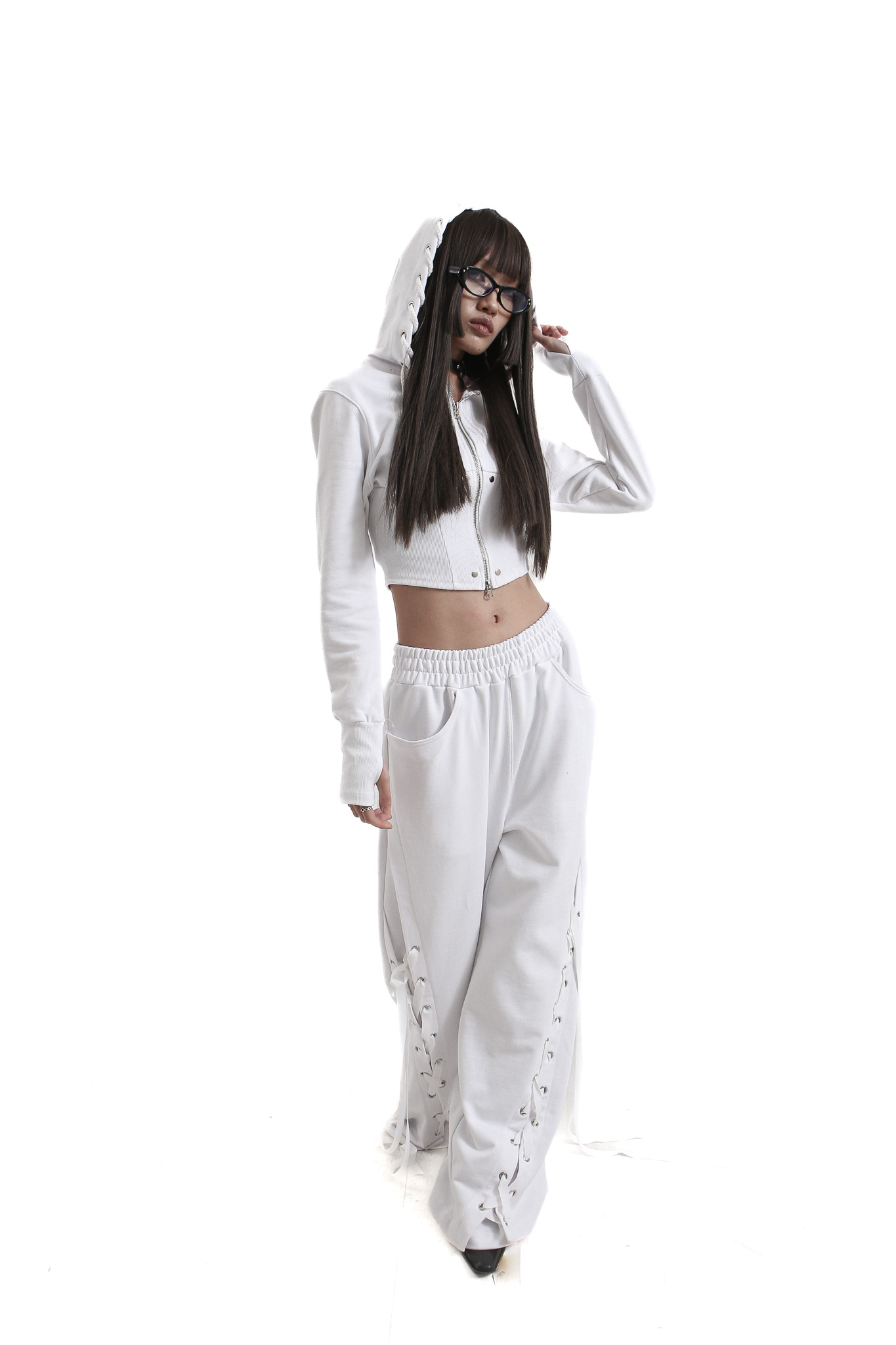 tie me up hoodie zip-up White