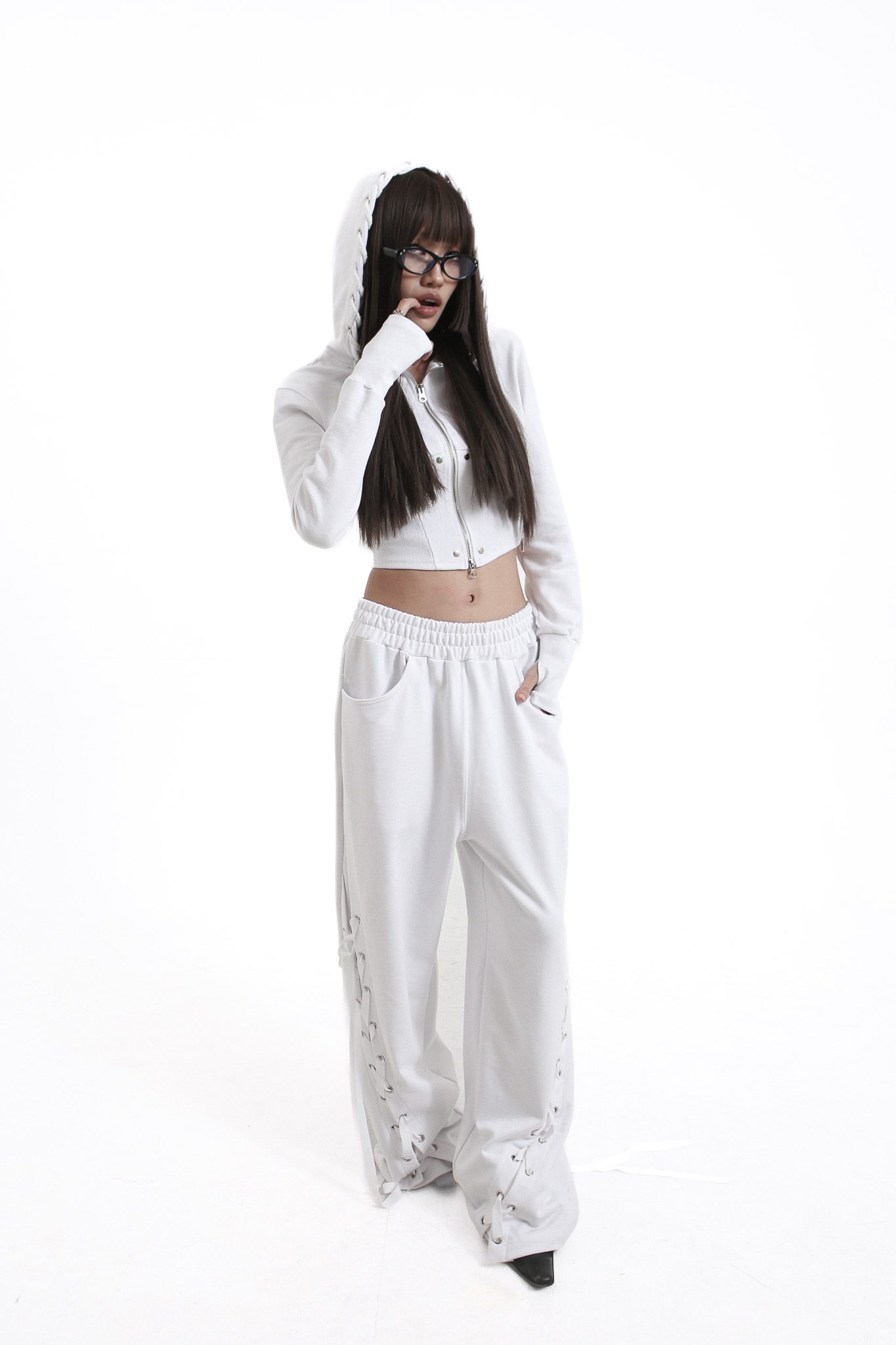 tie me up hoodie zip-up White