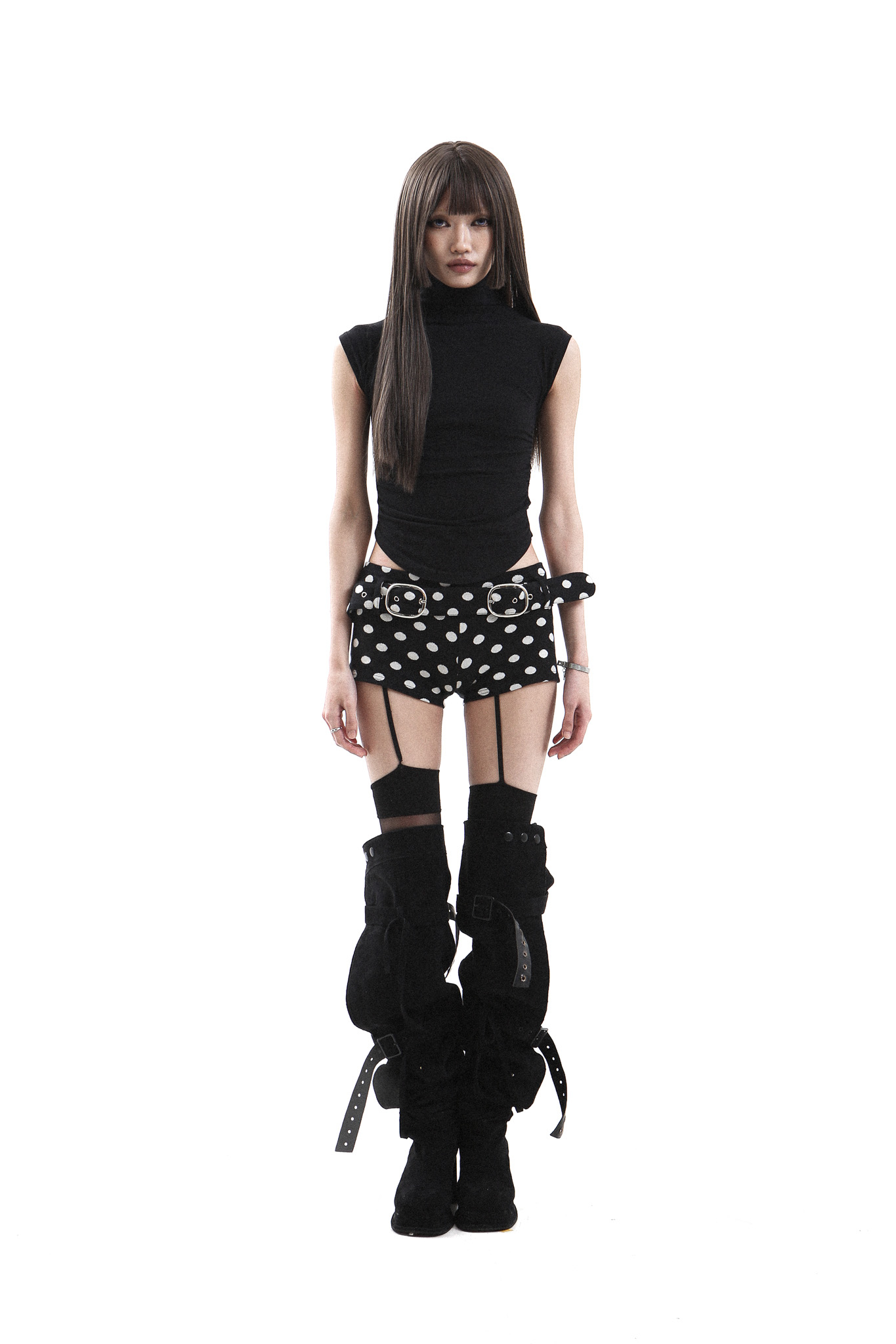 shrring high neck tee