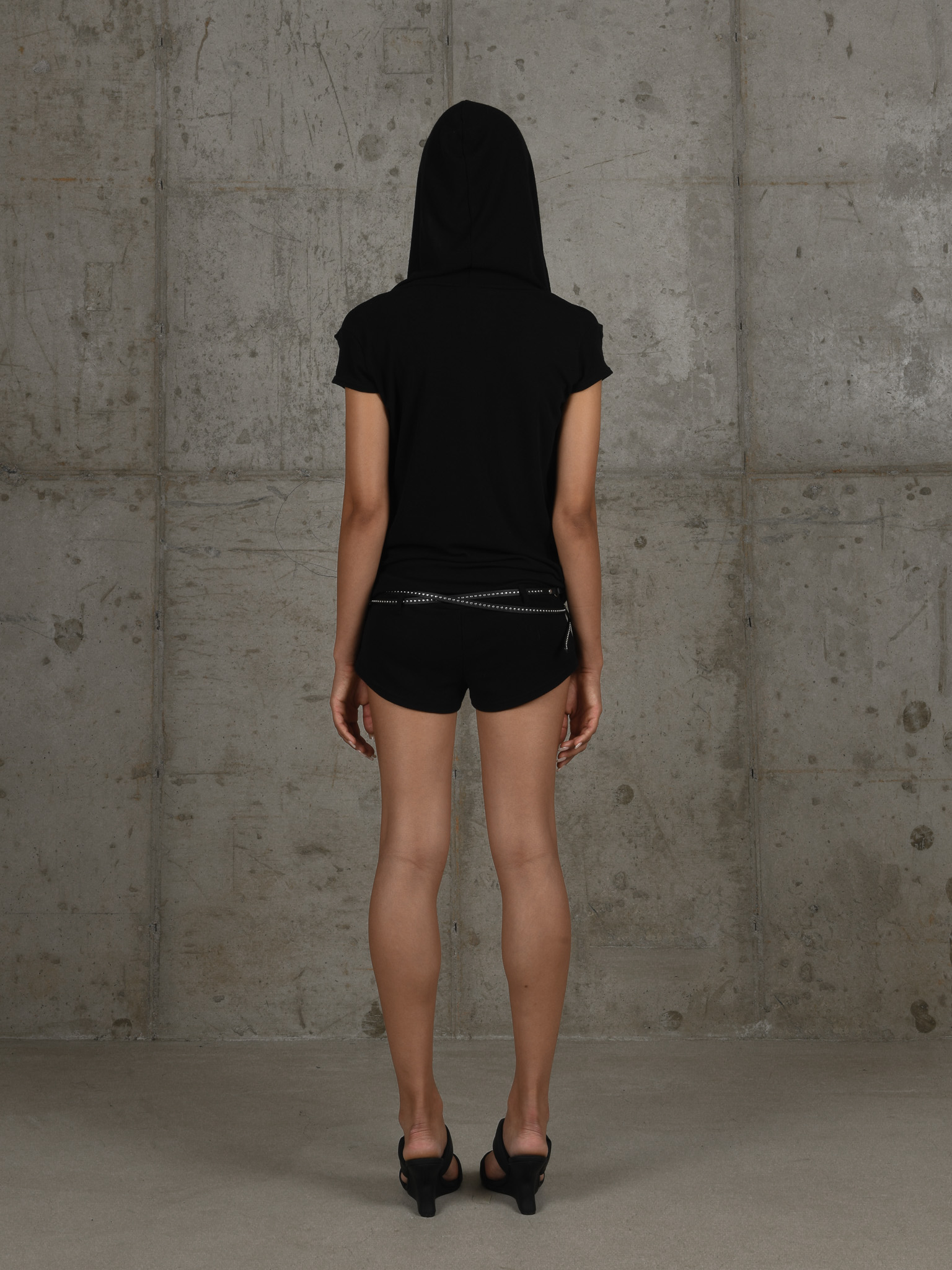 Hooded cowl neck romper - black
