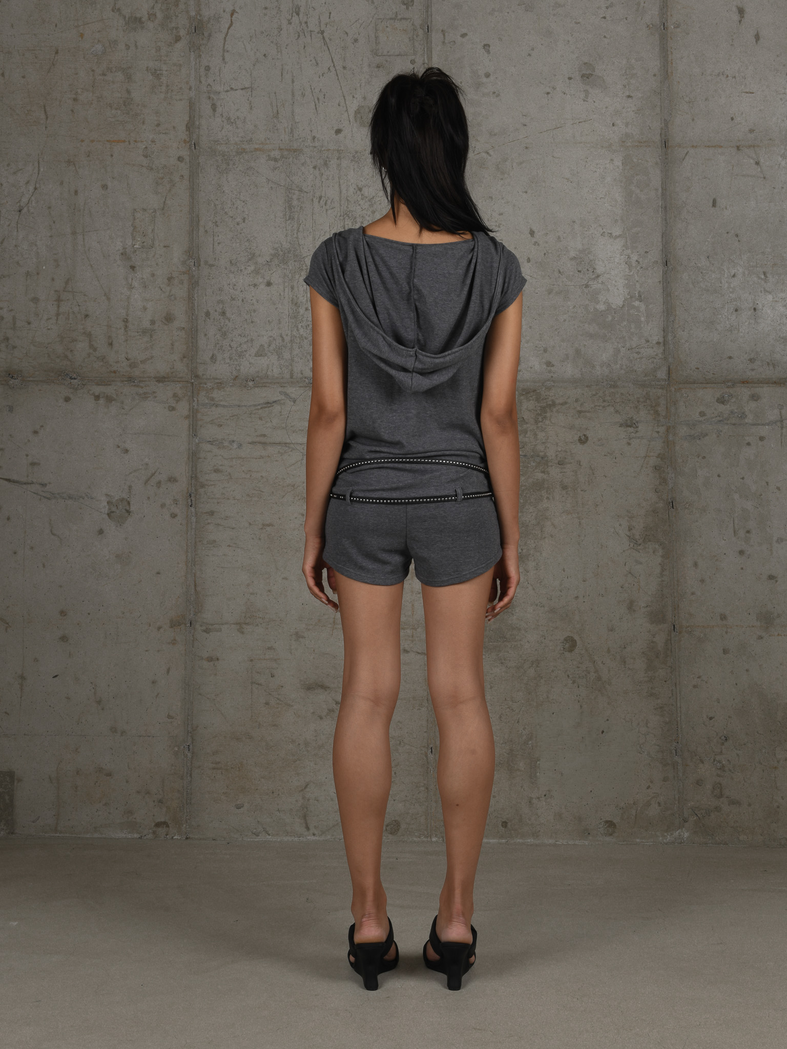 Hooded cowl neck romper - gray