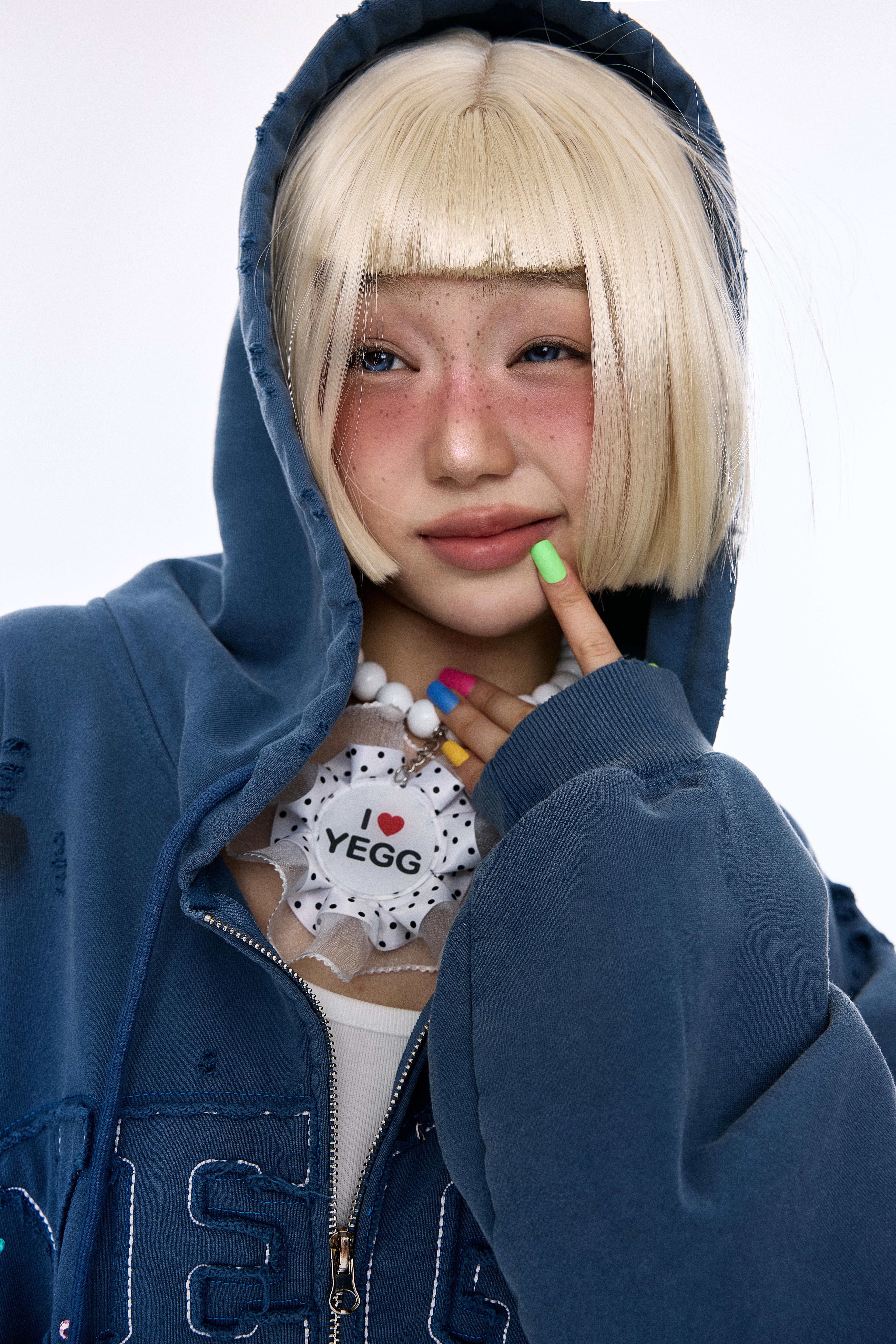 Destroyed YEGG Hoodie Blue