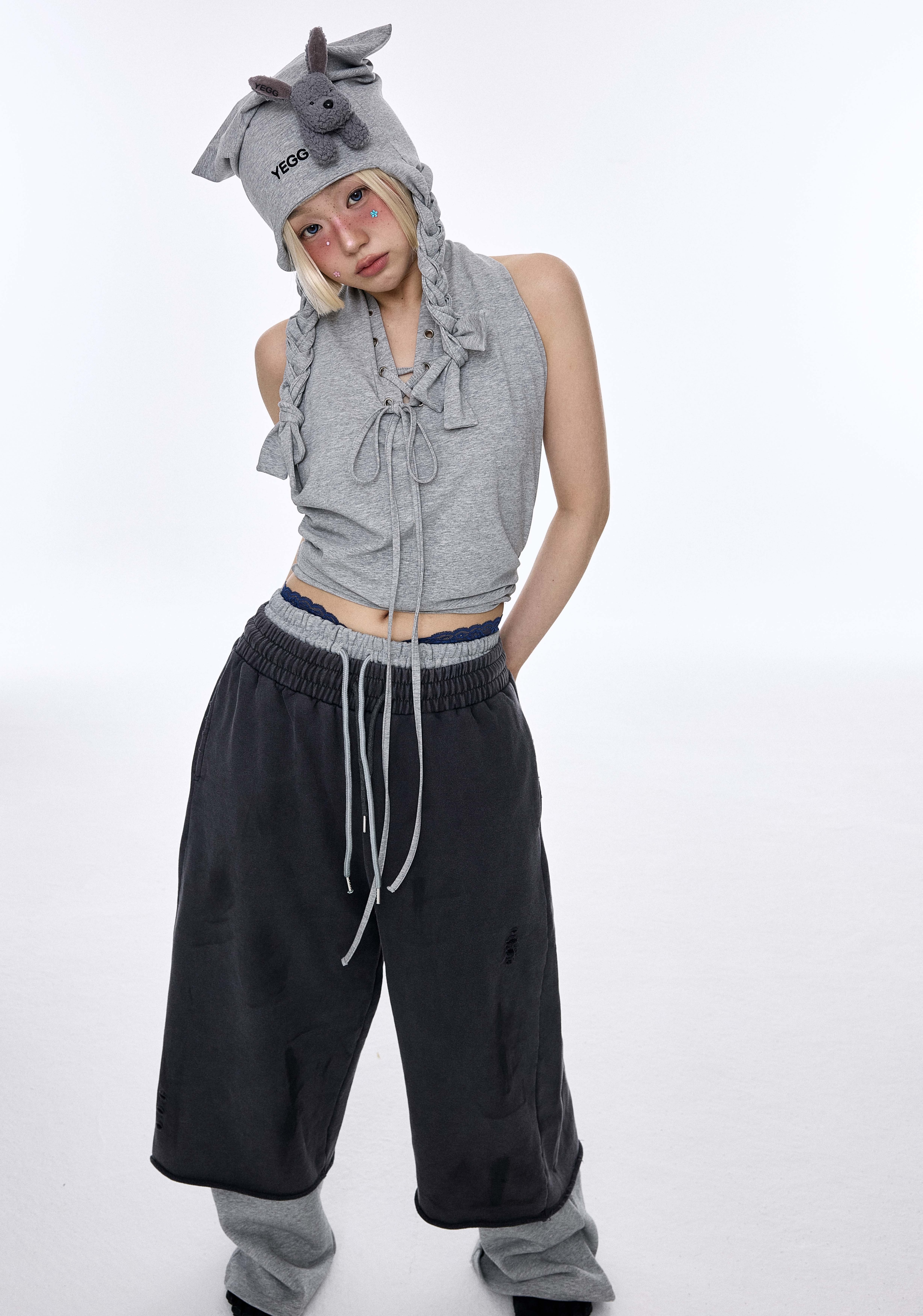 Eyelet Sleeveless Gray