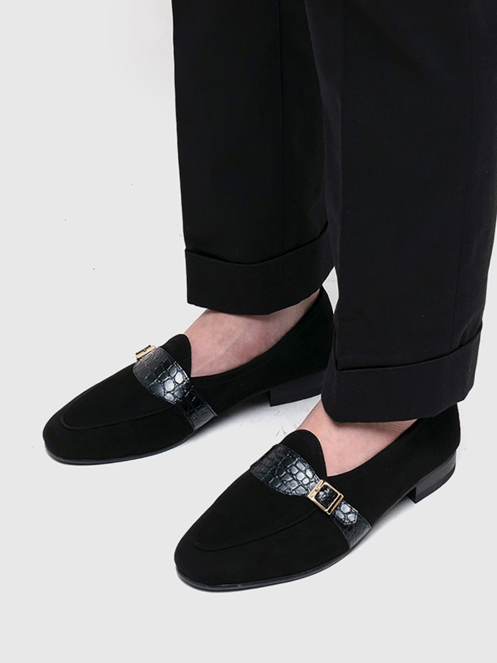 Belgian Strap Loafers #046 [Black suede]