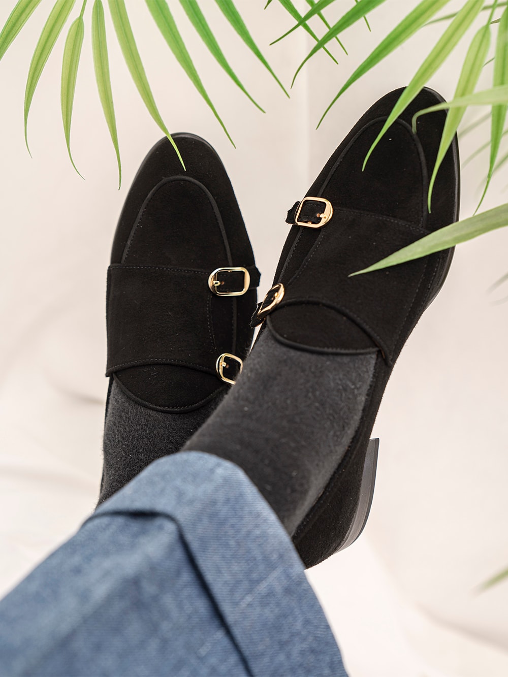 Belgian Monk Loafers #4403 [Black suede]