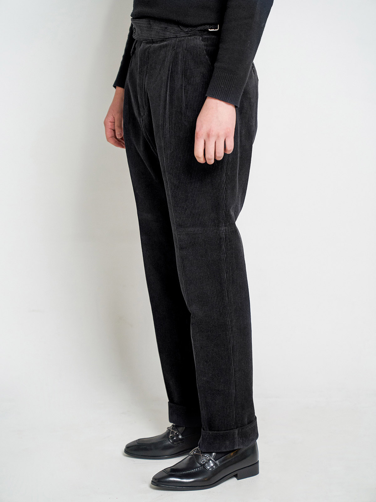Tailored 2-Pleats Pants #011 [Black corduroy]