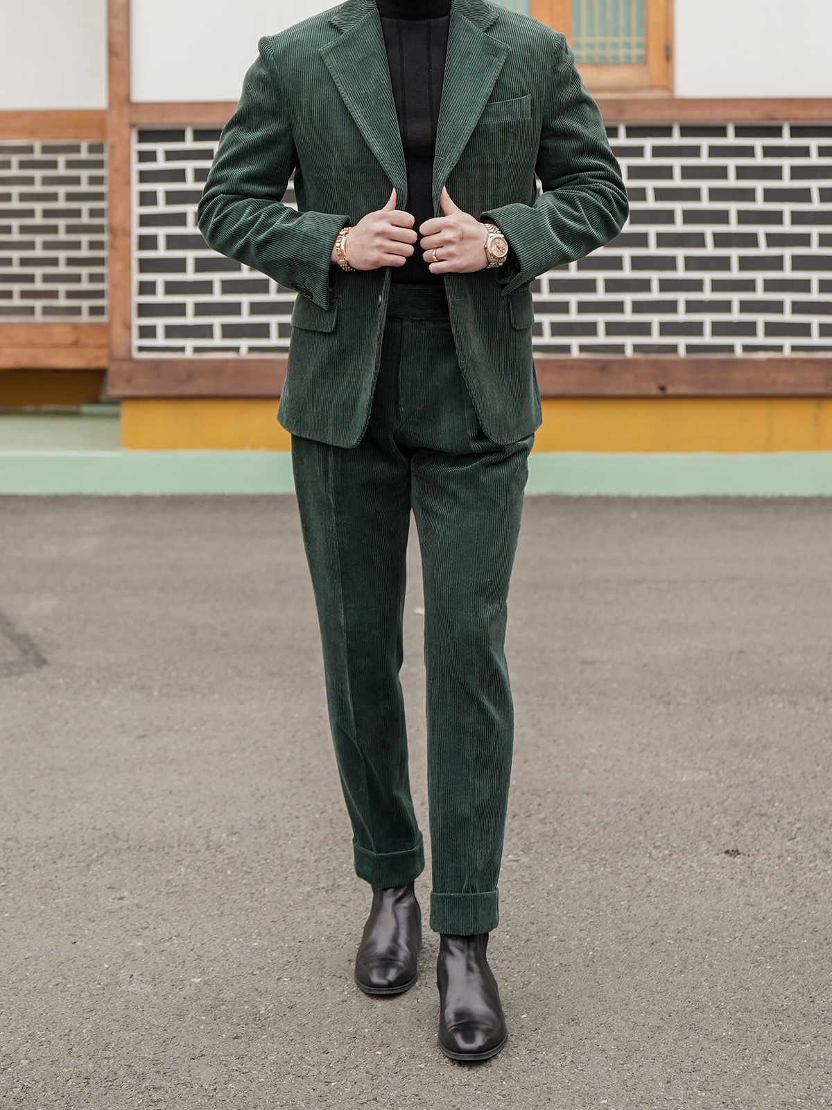 Tailored 2-Pleats Pants #011 [Green corduroy]