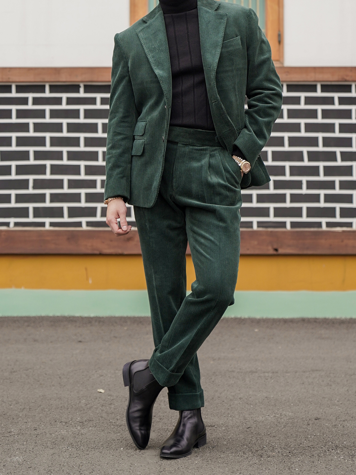 Tailored 2-Pleats Pants #011 [Green corduroy]