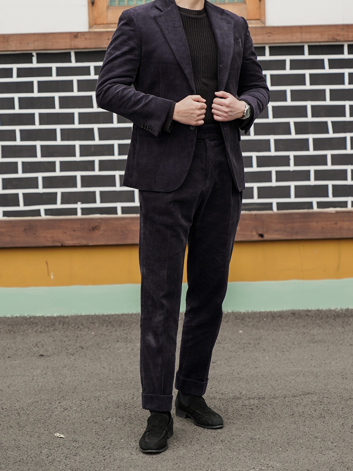 Tailored 2-Pleats Pants #011 [Navy corduroy]