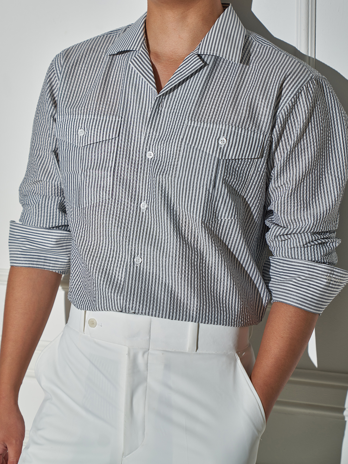 Open-collar Shirts #016 [Gray stripe]