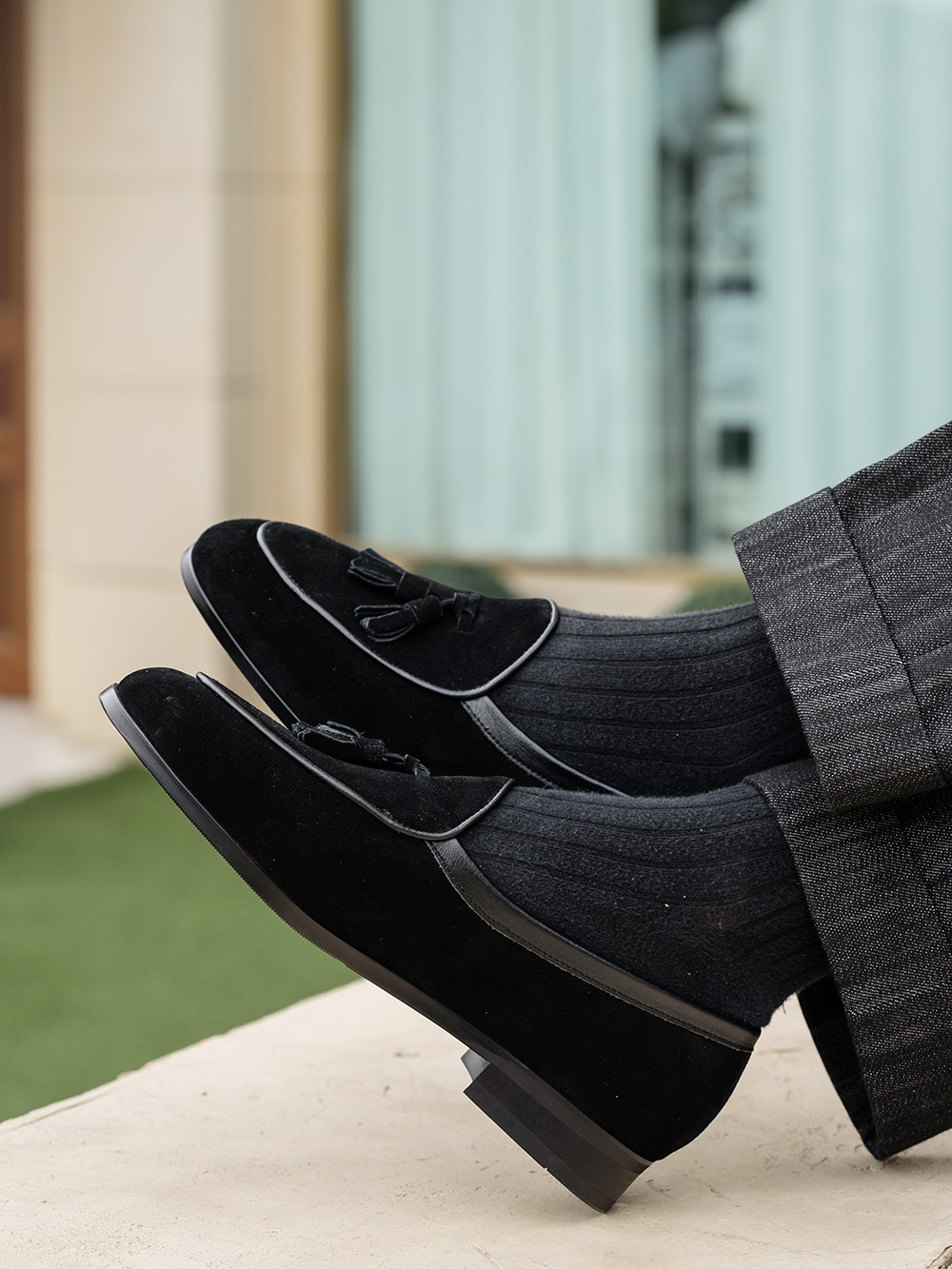 Belgian Tassel Loafers #4402 [Black suede]