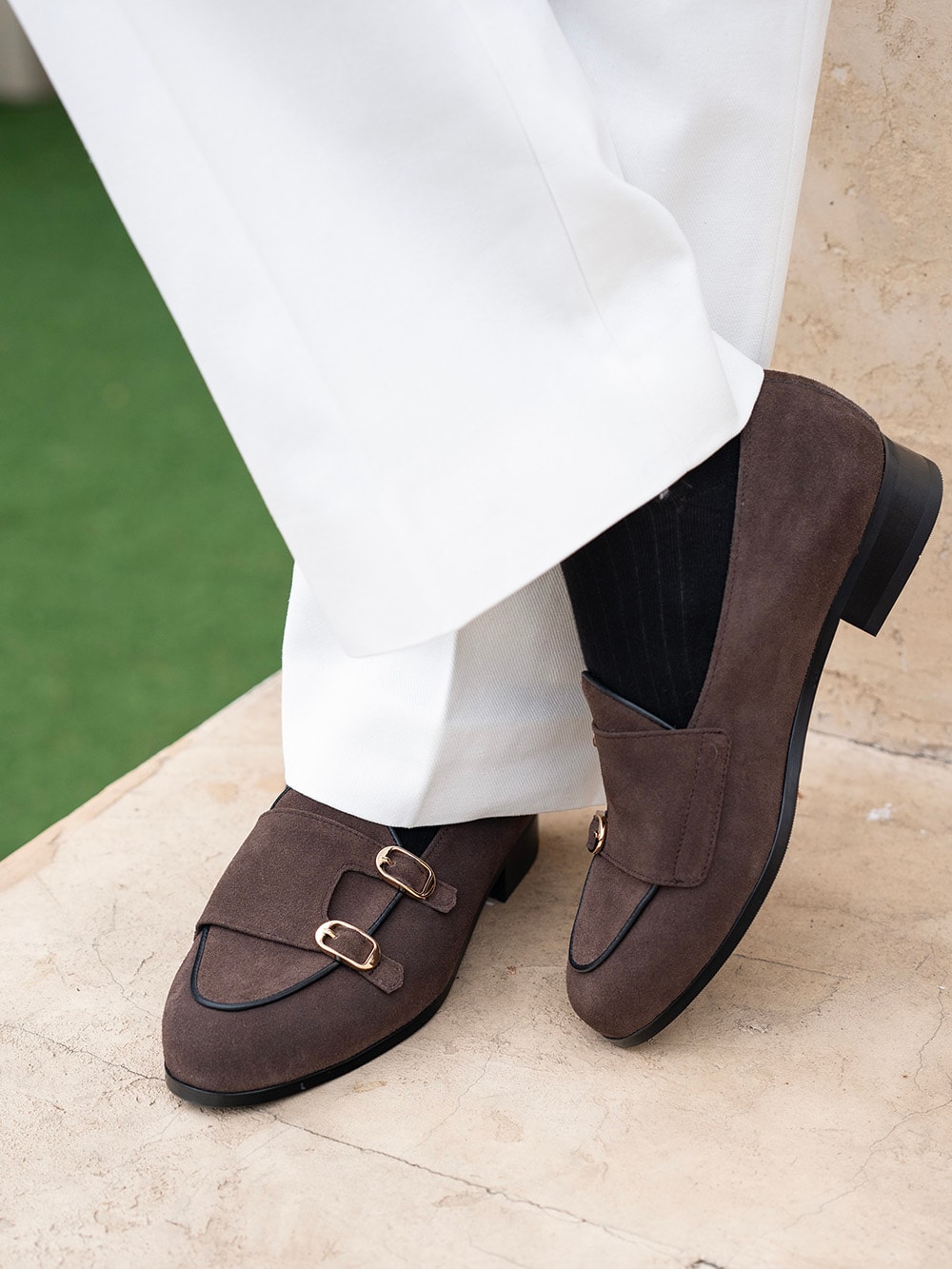 Belgian Monk Loafers #4403 [Dark brown suede]